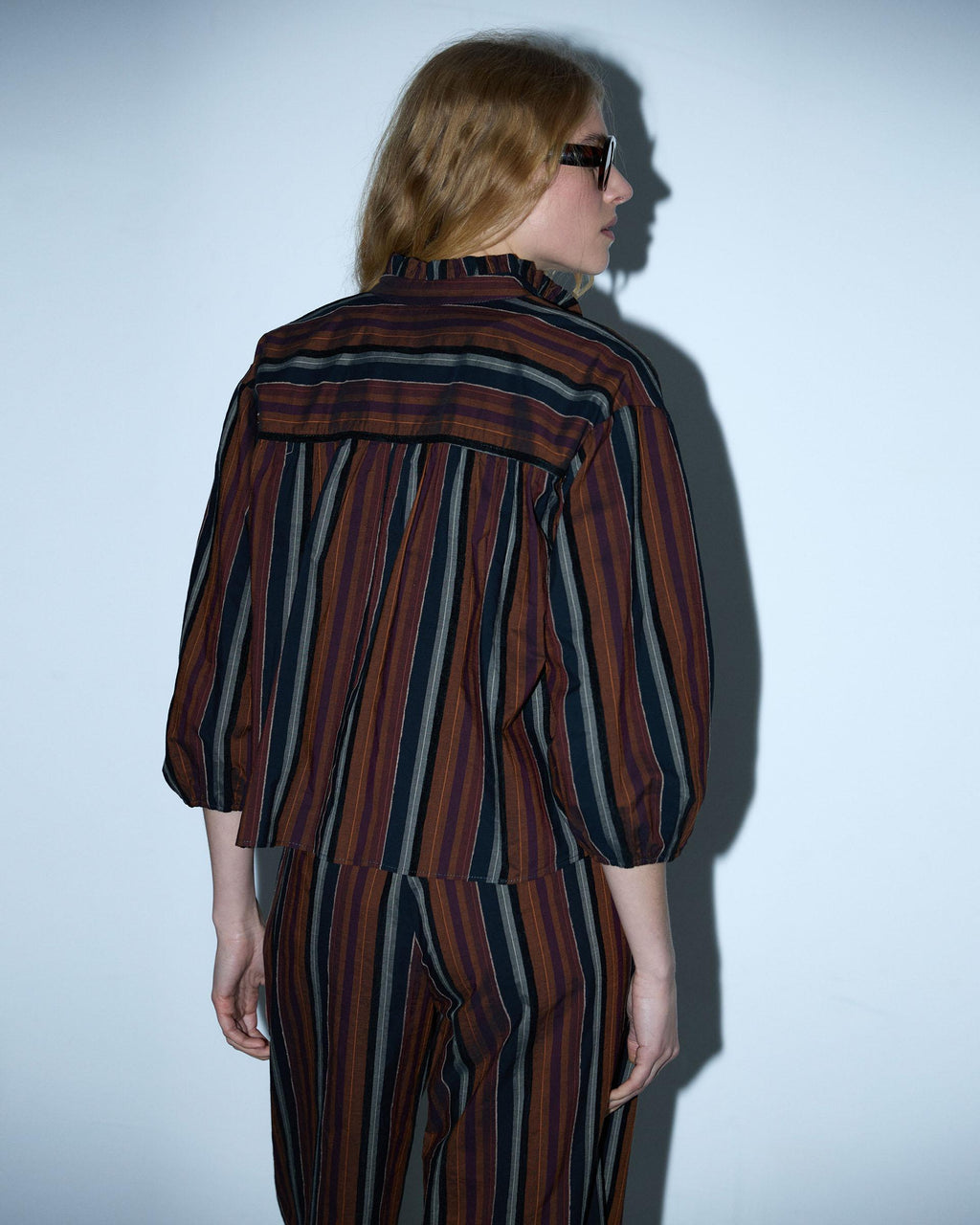 Blusa Rayas Detalle Terciopelo Teja