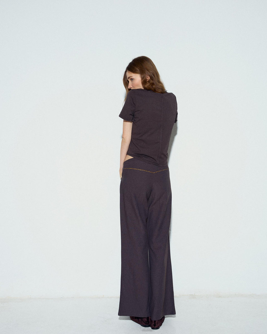 Pantalón Fluido Tachuelas Marrón