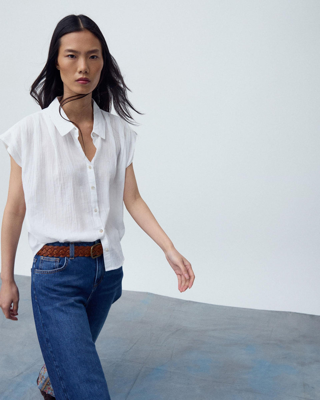 Camisa Sin Mangas Pliegues Blanca