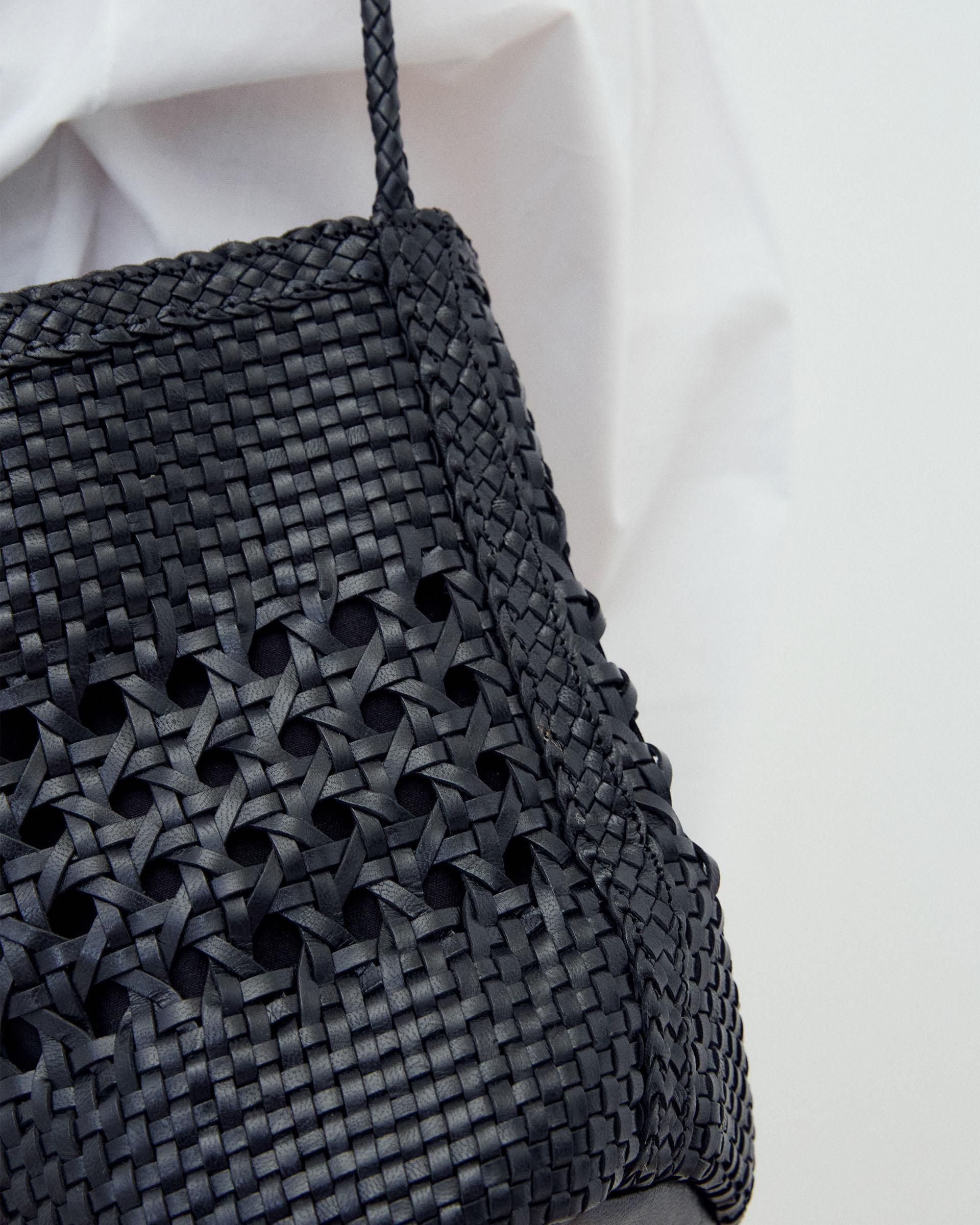 Bolso Bucket Piel Trenzada Negro