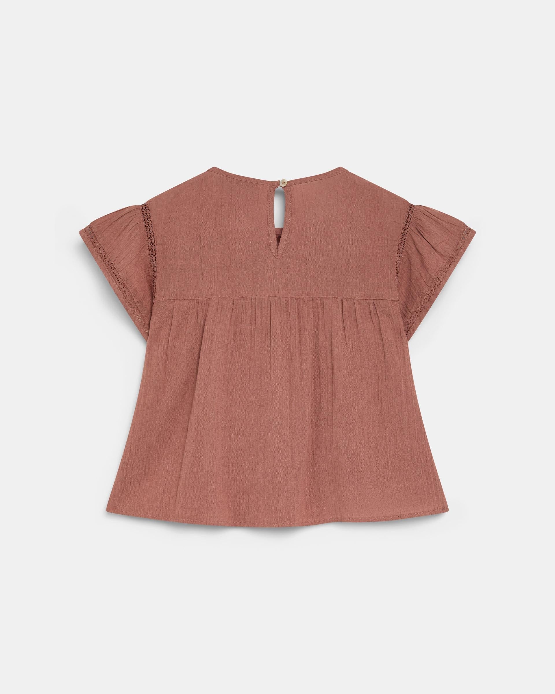 Blusa Manga Corta Puntillas Delantero Rosa Palo