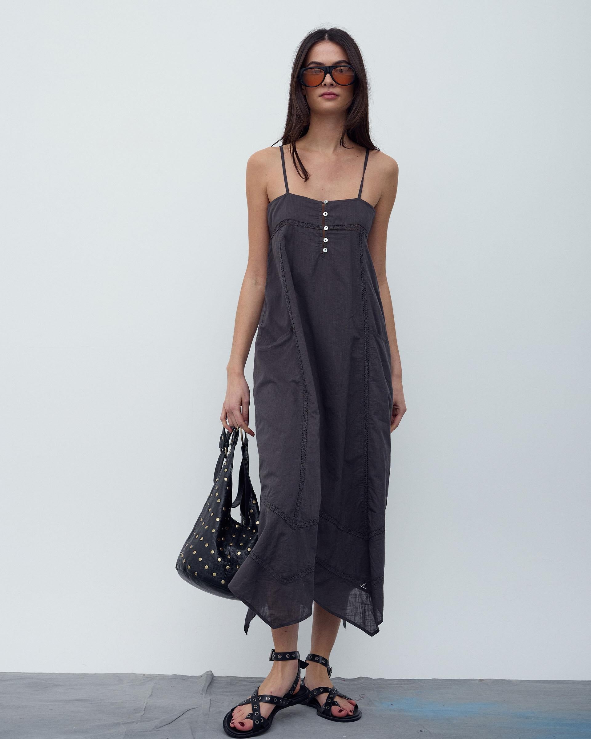 Vestido Puntillas Bolsillos Antracita
