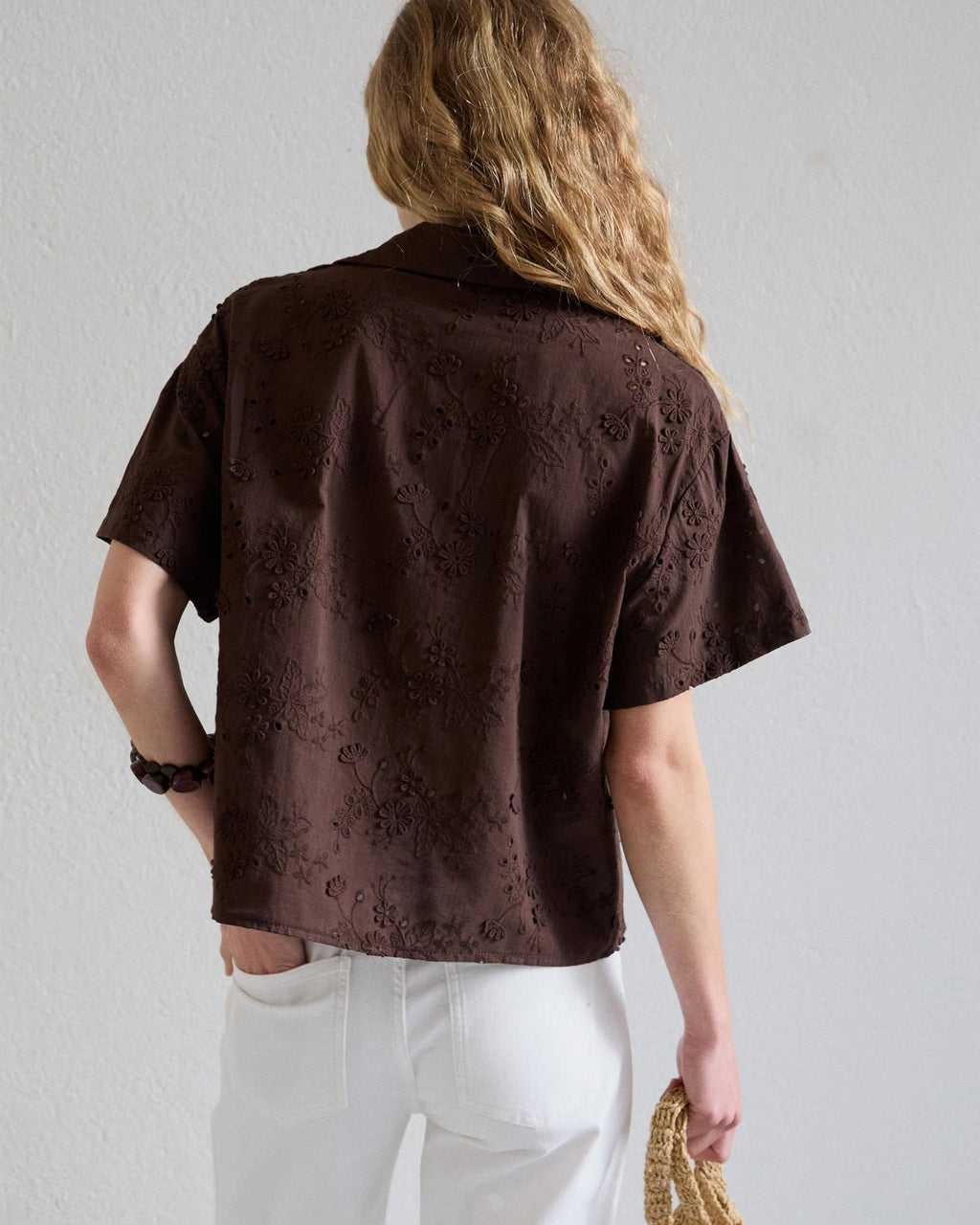 Camisa Manga Corta Troquelados Marrón