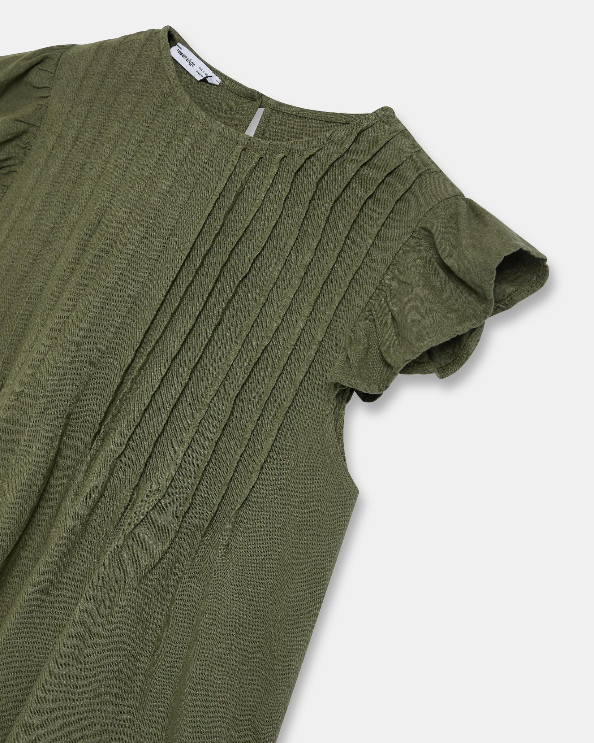 Blusa Jaretas Con Lino Verde Oscuro