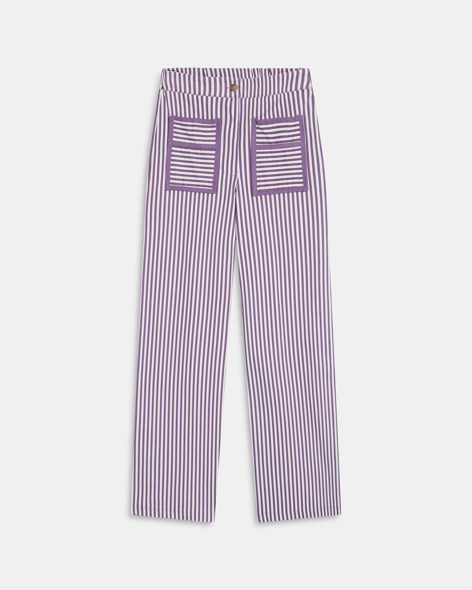 Jeans Rayas Bolsillos Contraste Morado