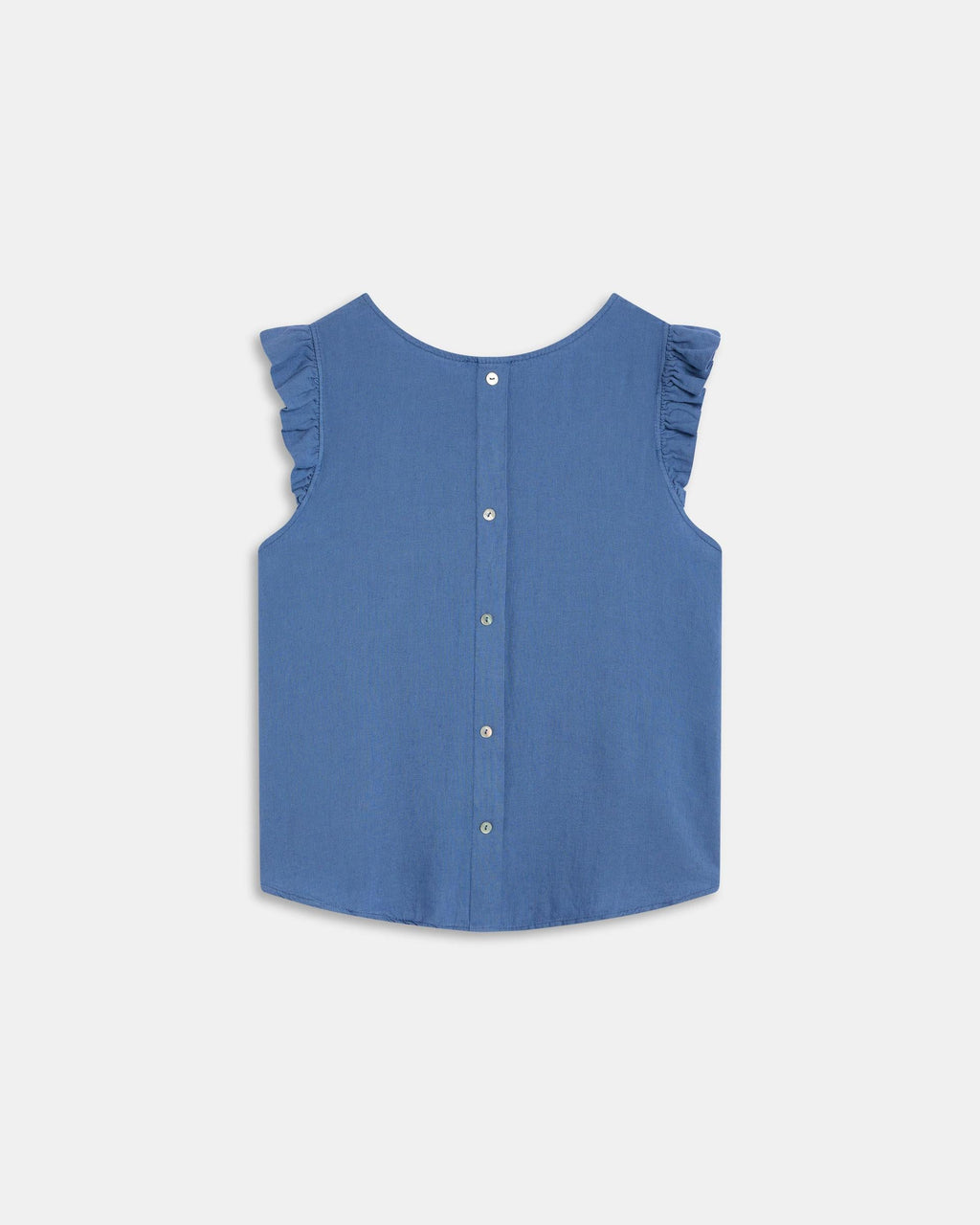 Top Botones Espalda Con Lino Azul