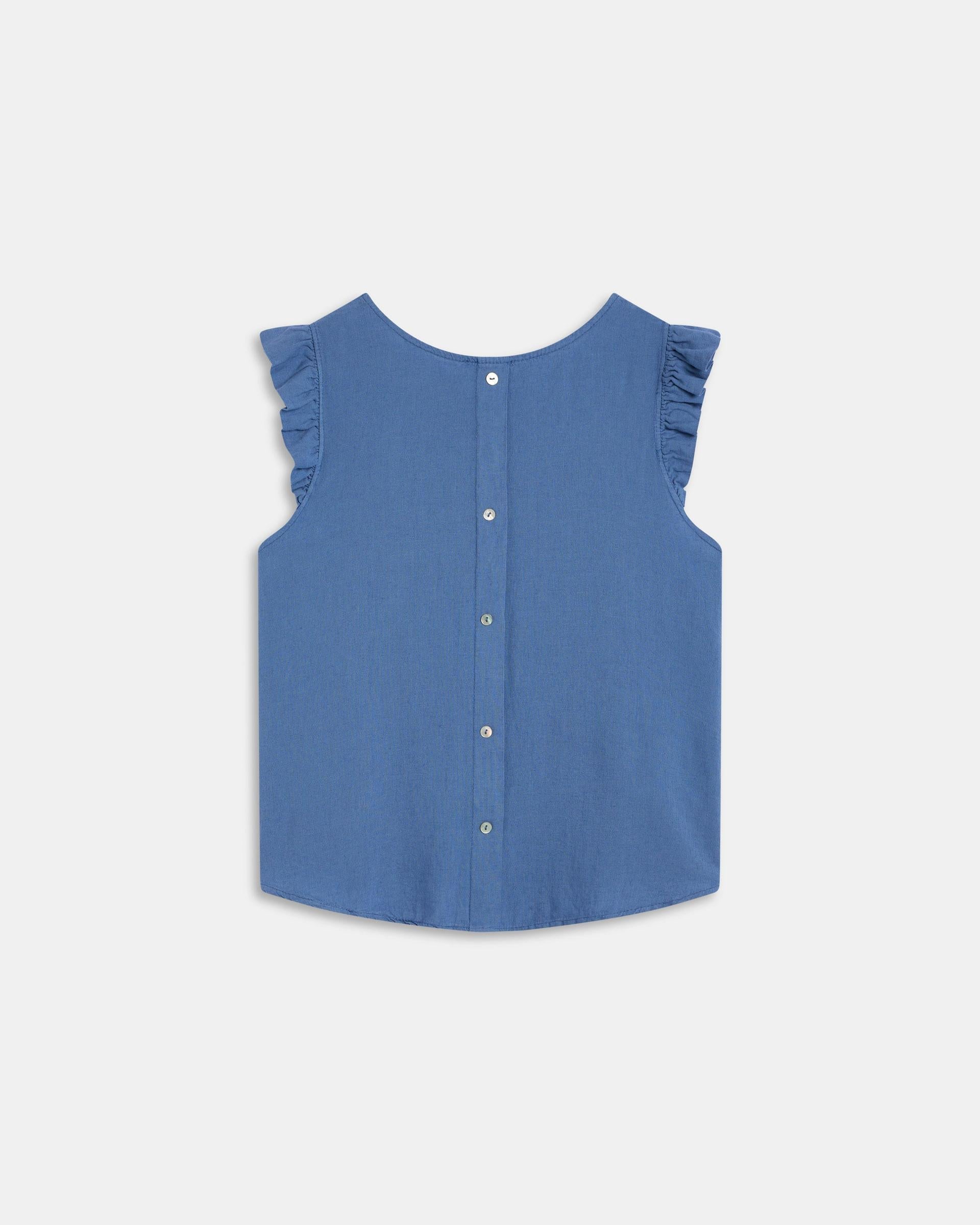 Top Botones Espalda Con Lino Azul