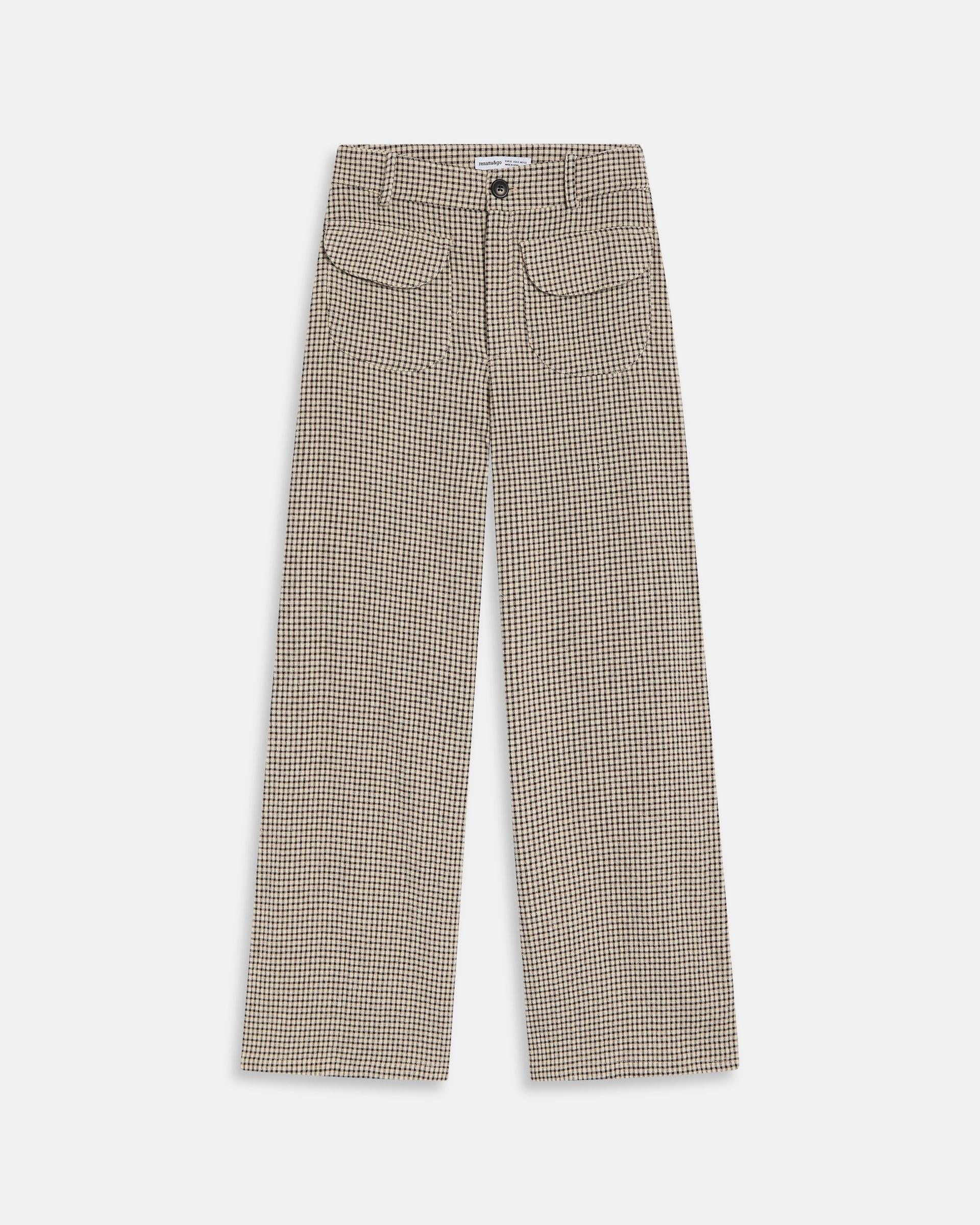 Pantalón Cuadros Bolsillos Seersucker Beige