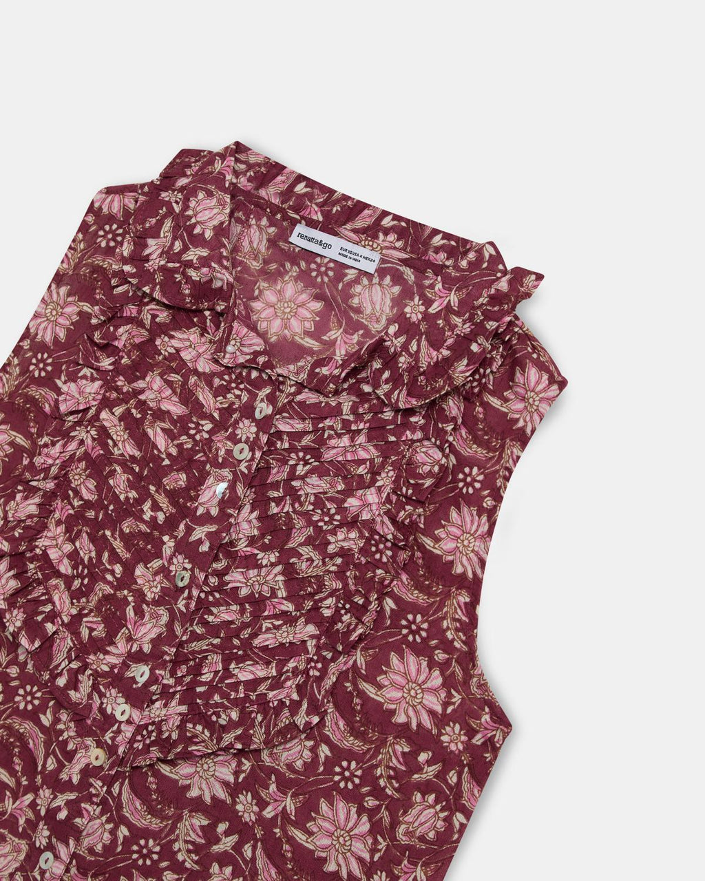 Blusa Sin Mangas Pechera Estampado Floral Granate