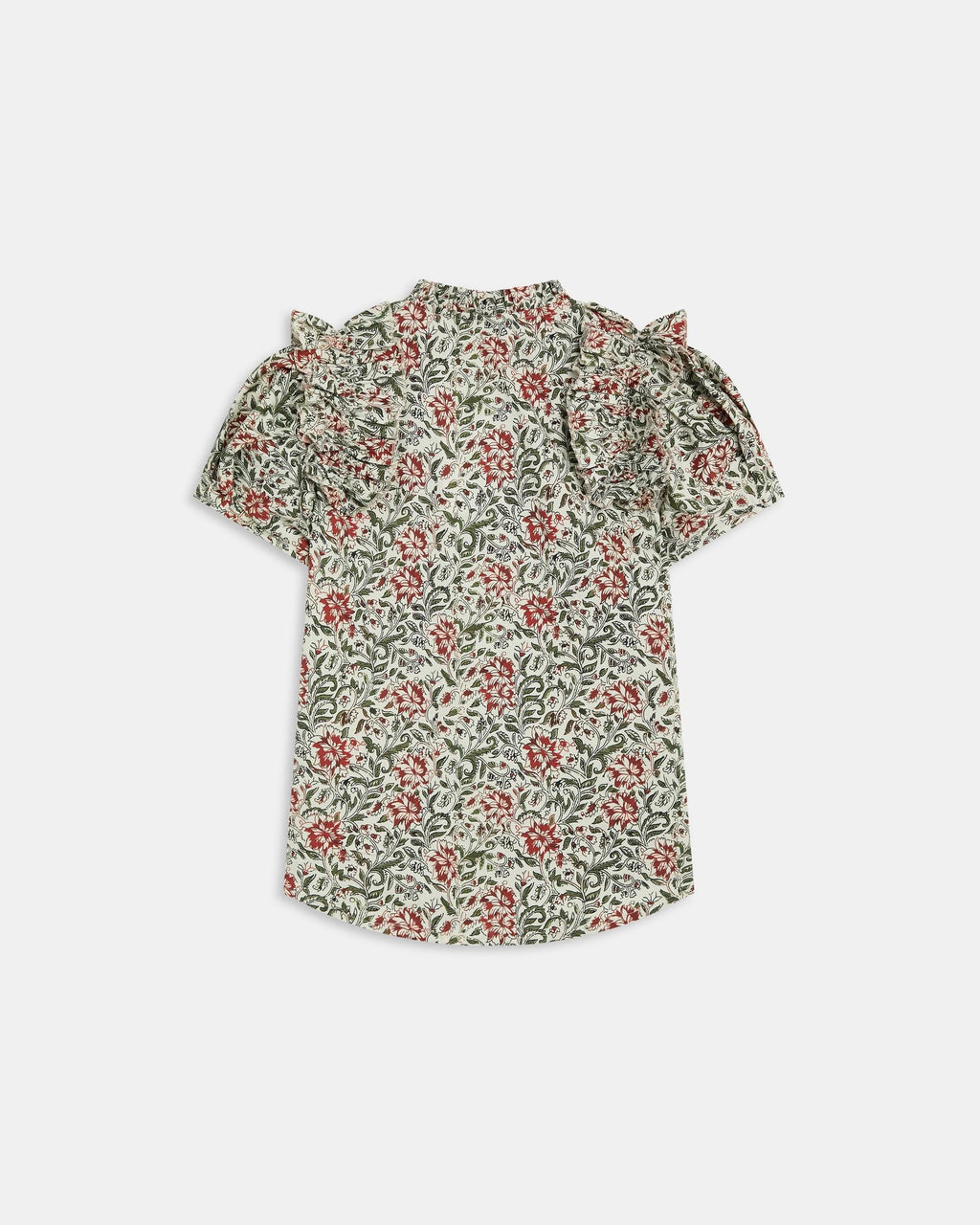 Blusa Manga Abullonada Volante Estampada Multicolor