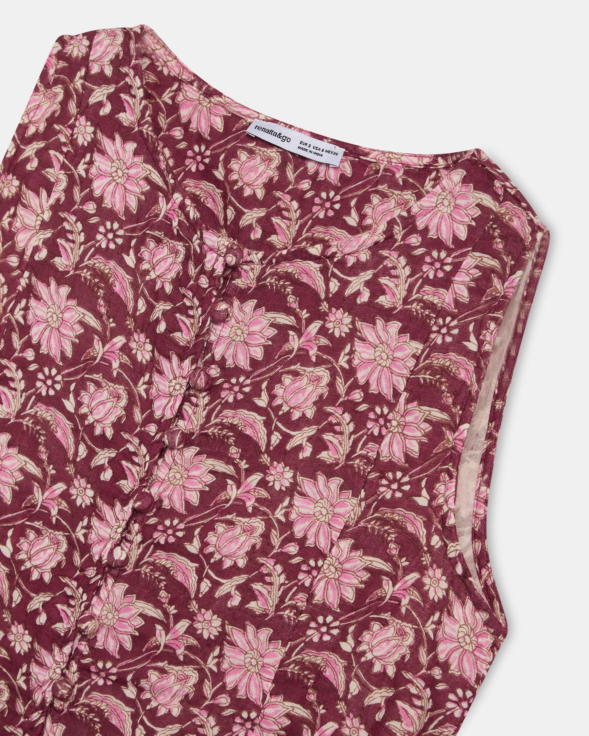Top Botones Forrados Estampado Floral Granate