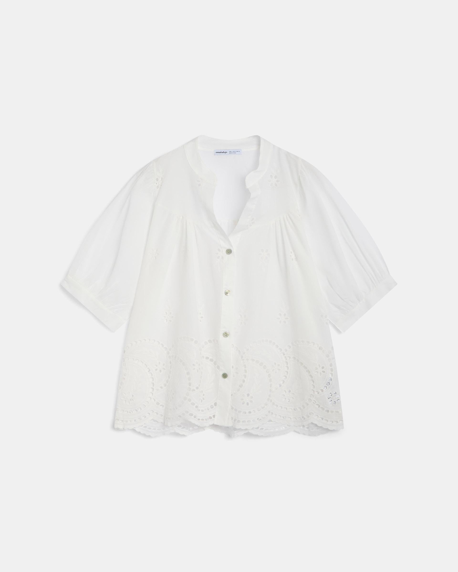 Blusa Manga Francesa Troquelados Blanca