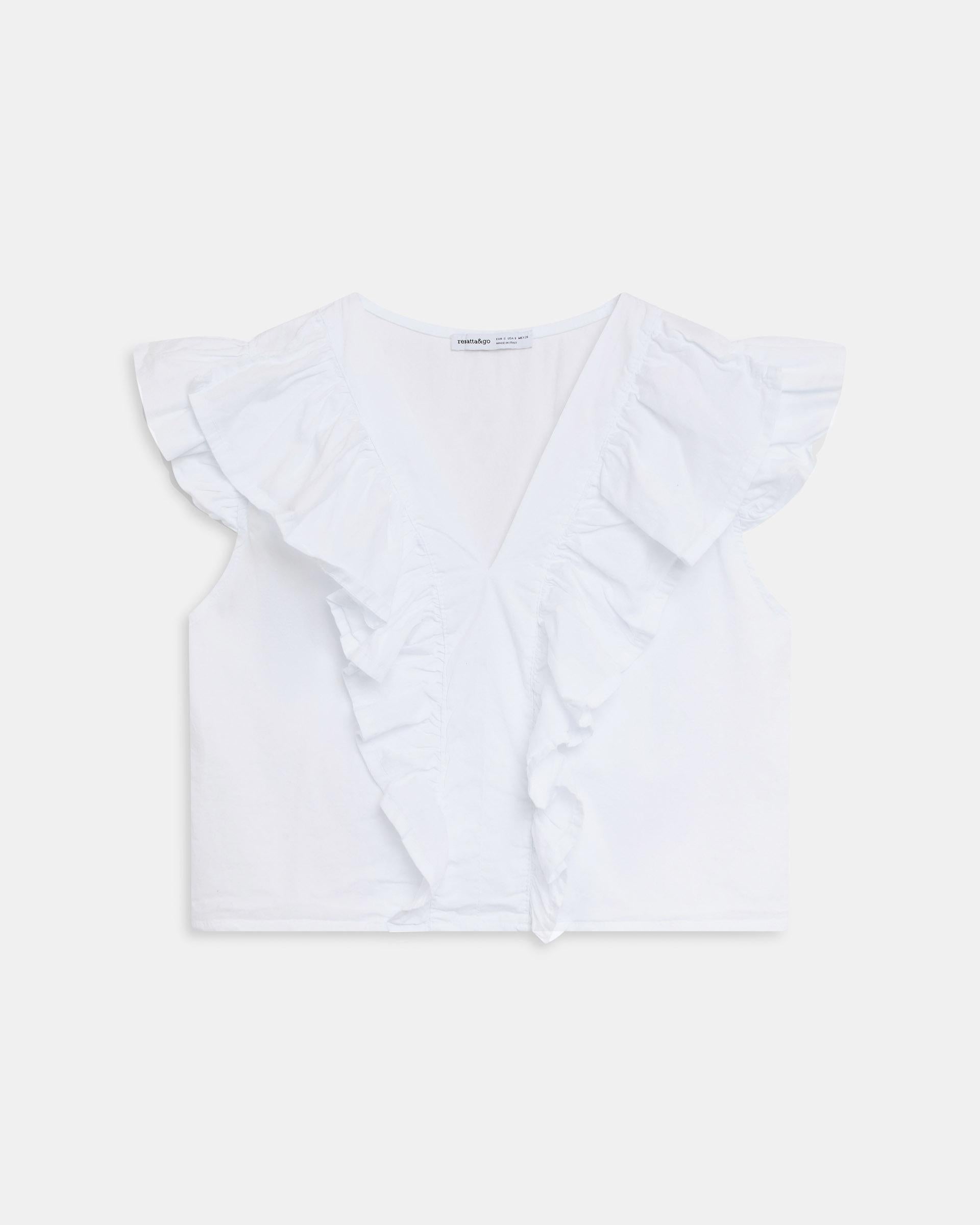 Top Escote Pico Volantes Blanco
