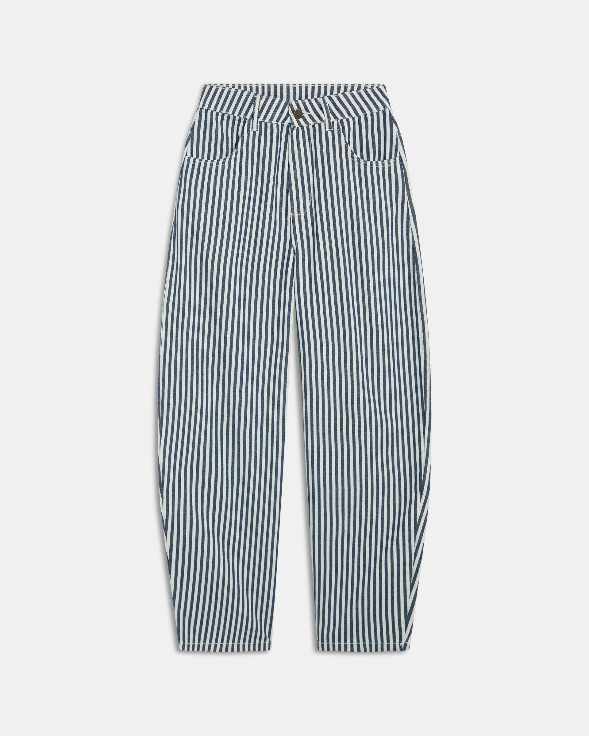 Jeans Balloon Rayas Bicolor Azul Oscuro