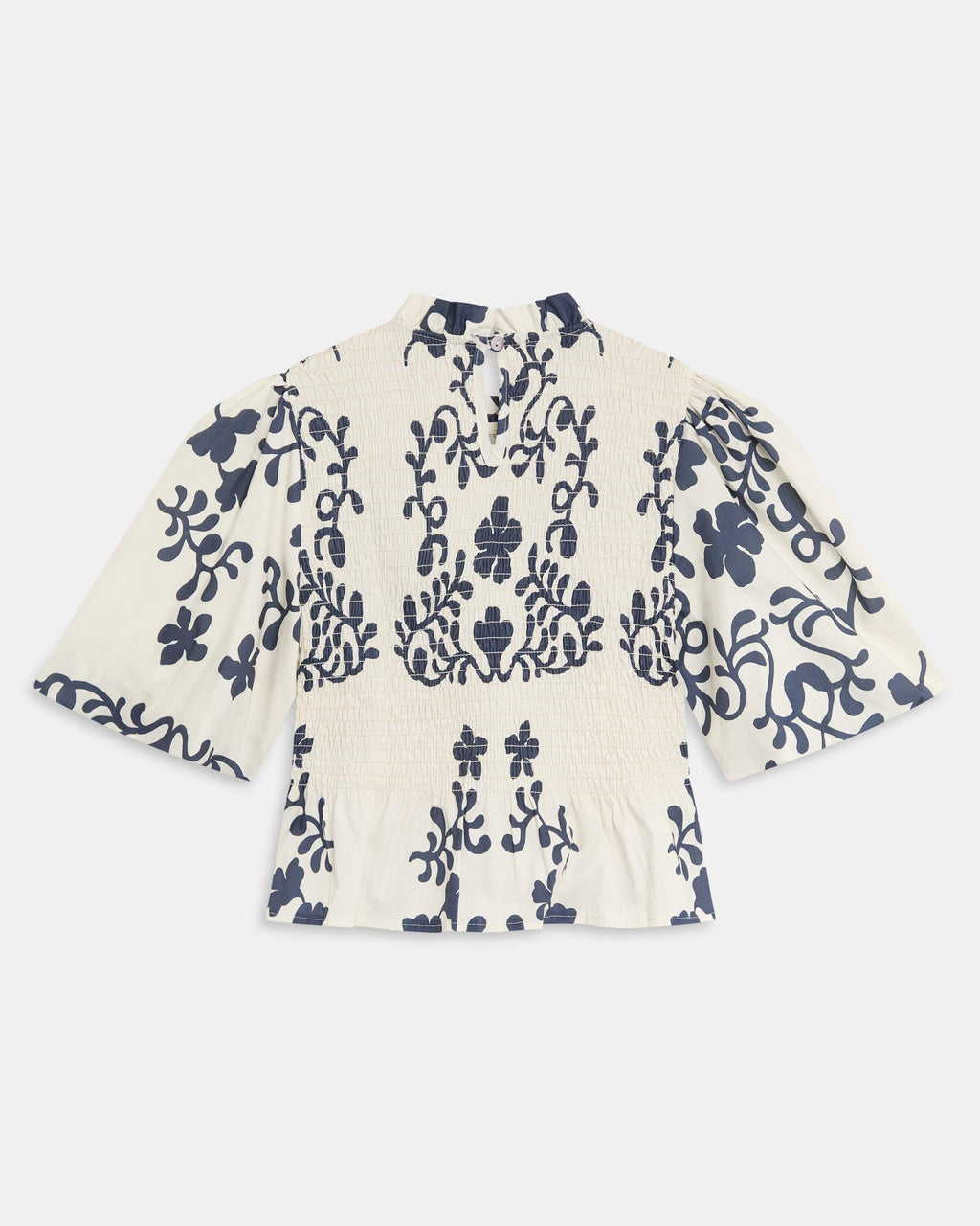 Top Nido De Abeja Manga Abullonada Estampado Blanco