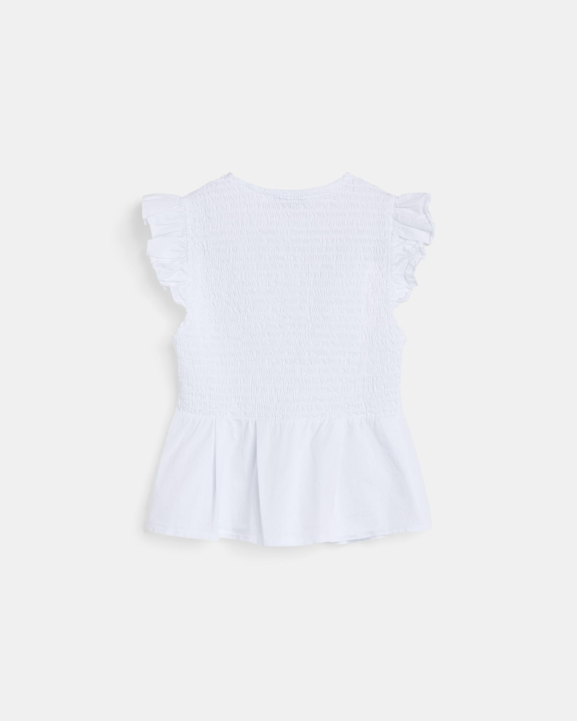 Blusa Nido De Abeja Botones Delantero Blanca