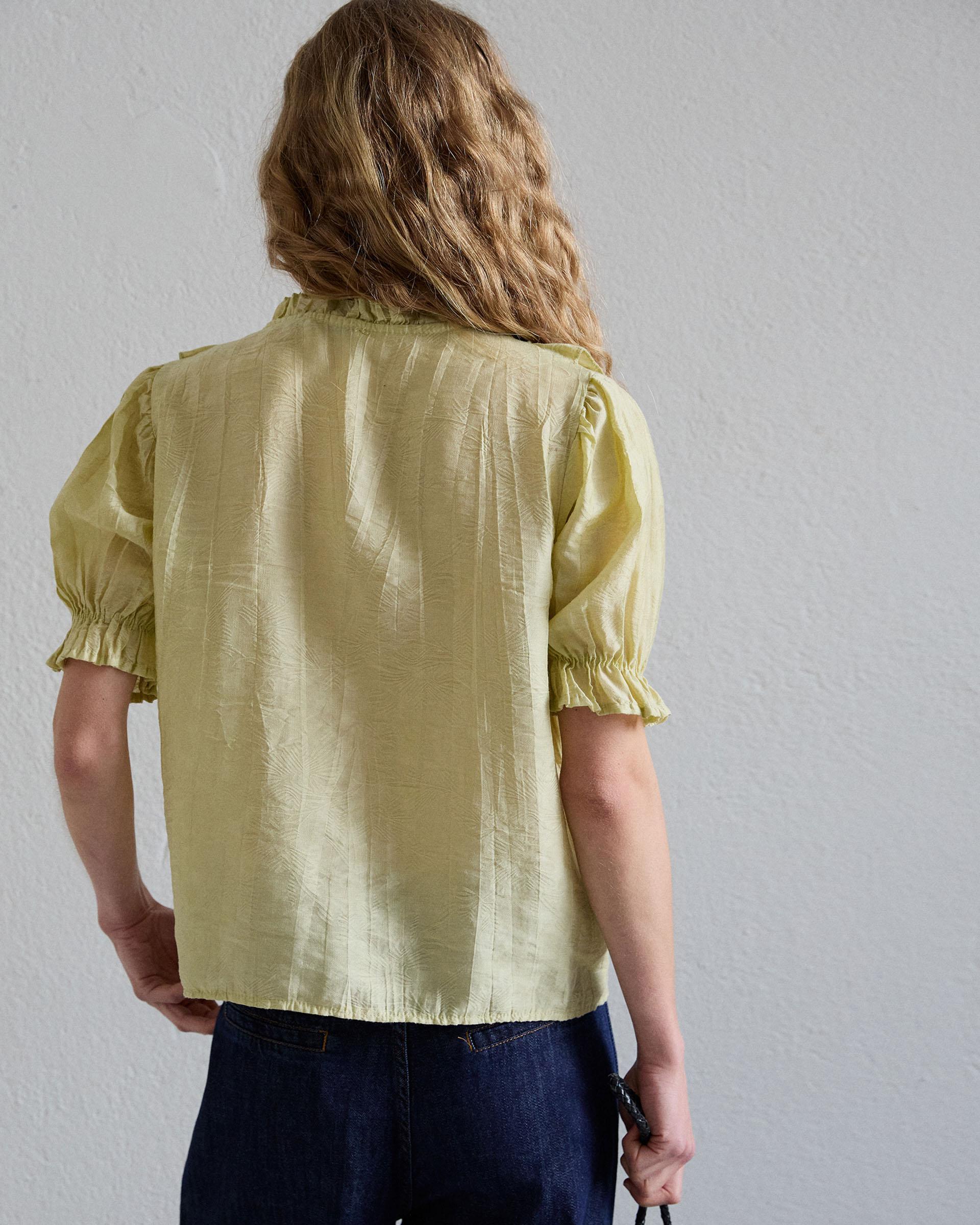 Blusa Manga Corta Volantes Escote V Verde