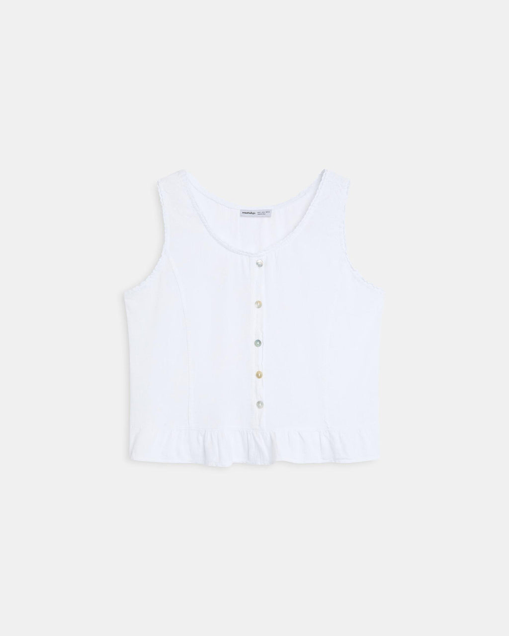 Top Botones Volante Bajo Con Lino Blanco