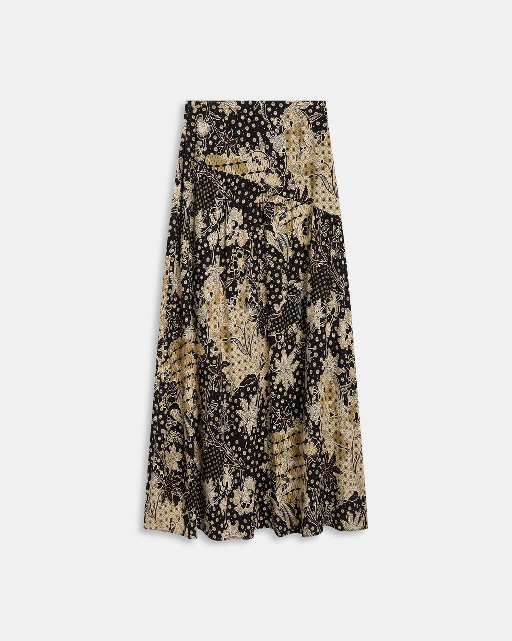 Falda Costura Diagonal Estampado Floral Negro