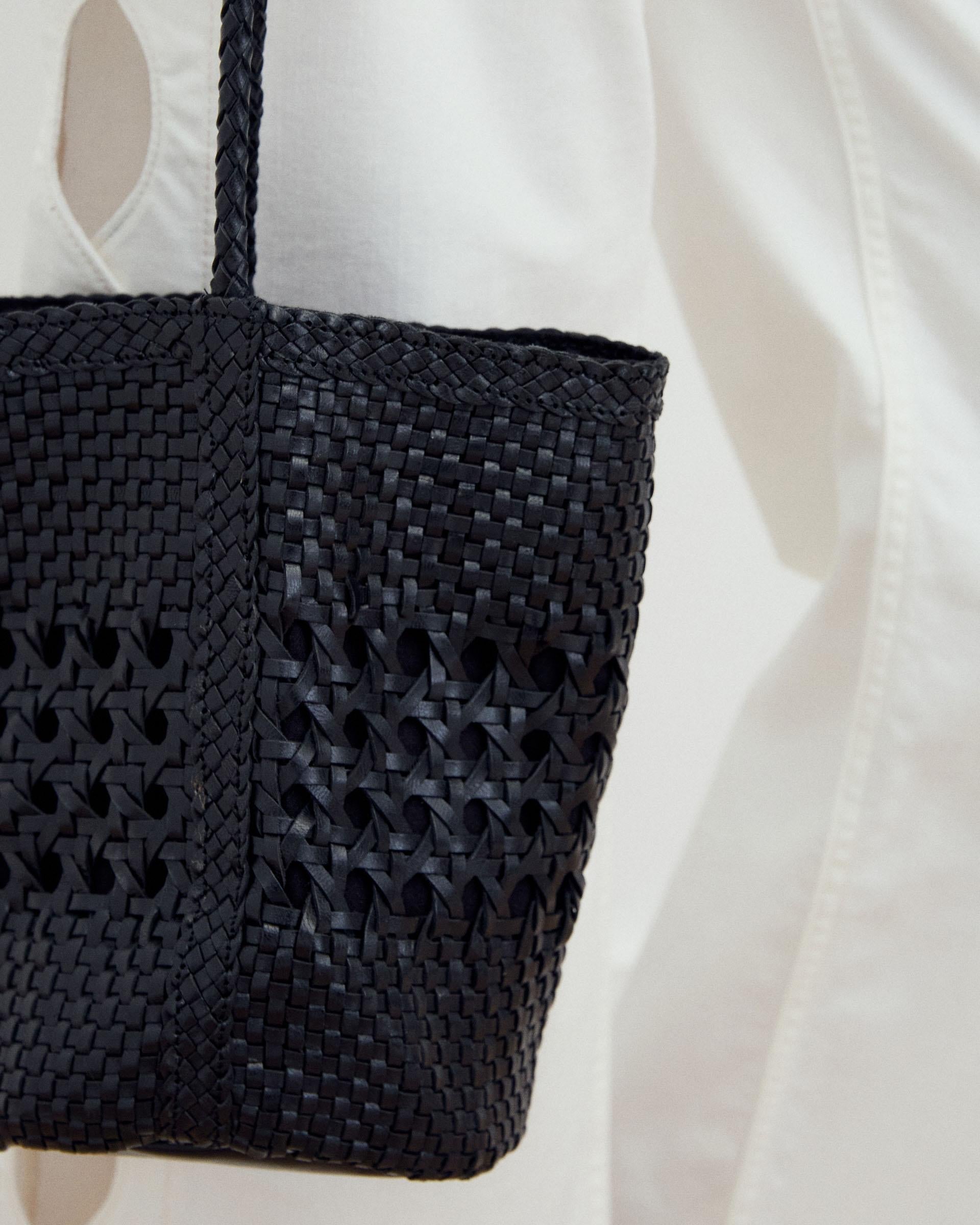 Bolso Bucket Piel Trenzada Negro