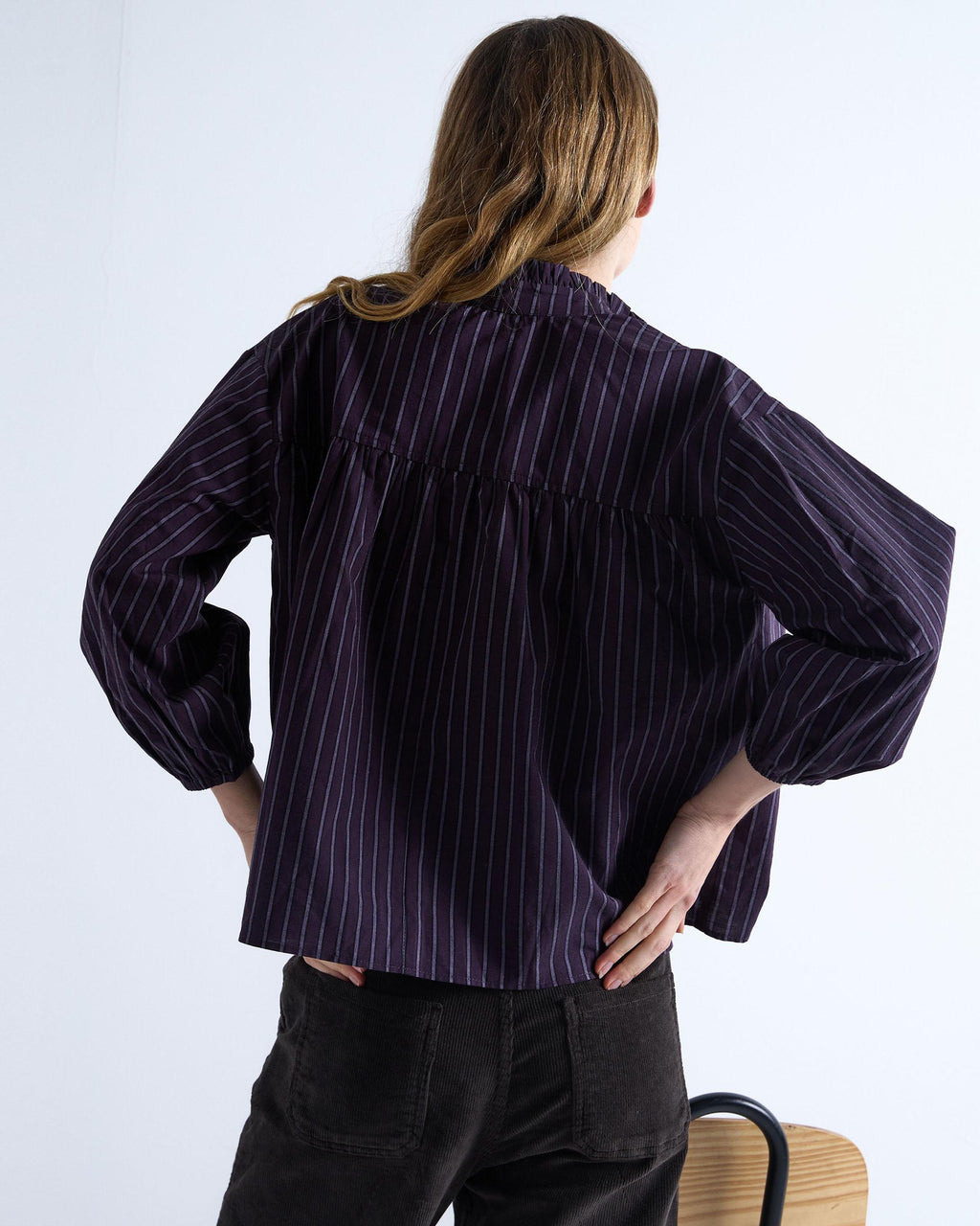 Blusa Rayas Volante Morado