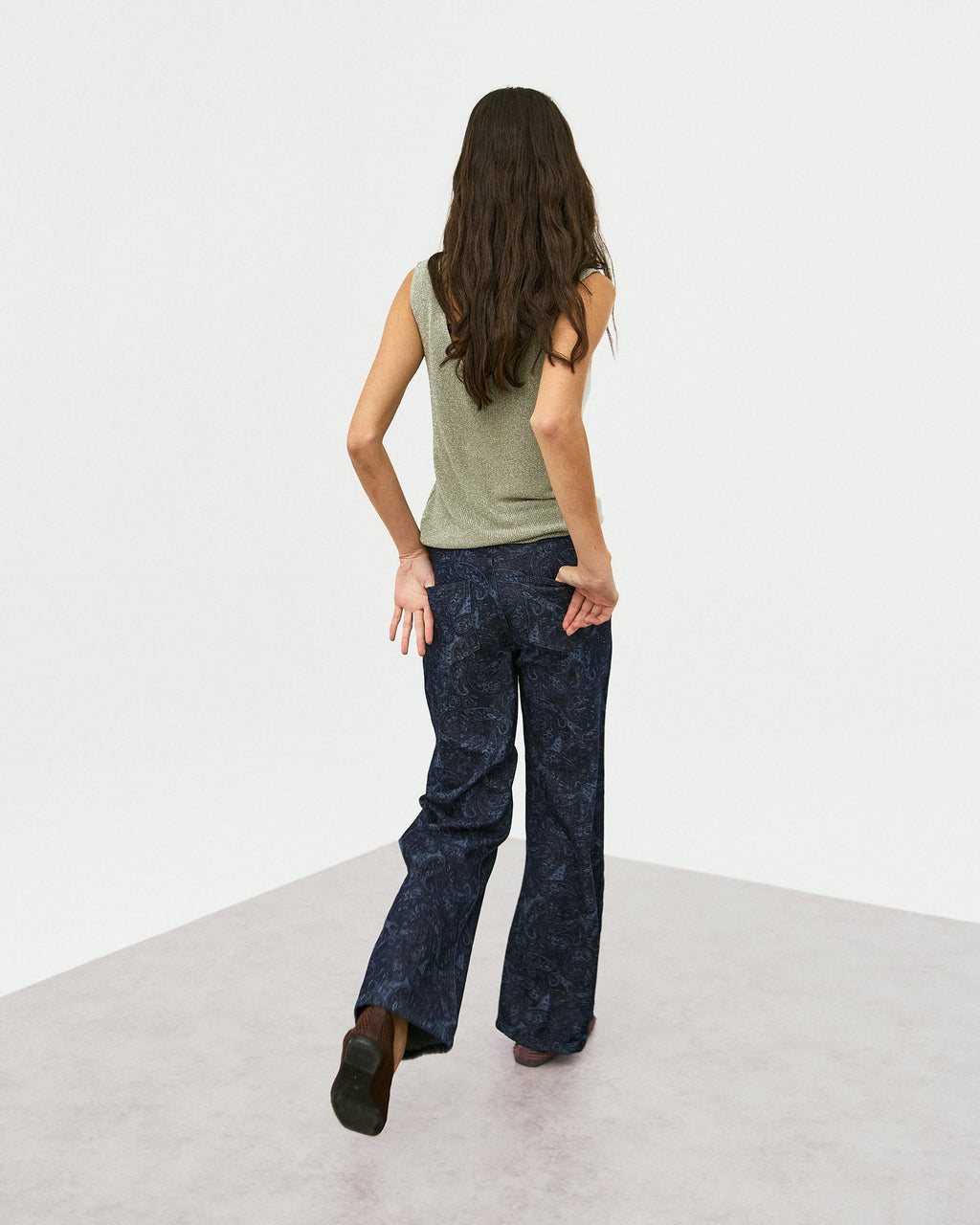 Jeans Wide Leg Estampado Azul Oscuro