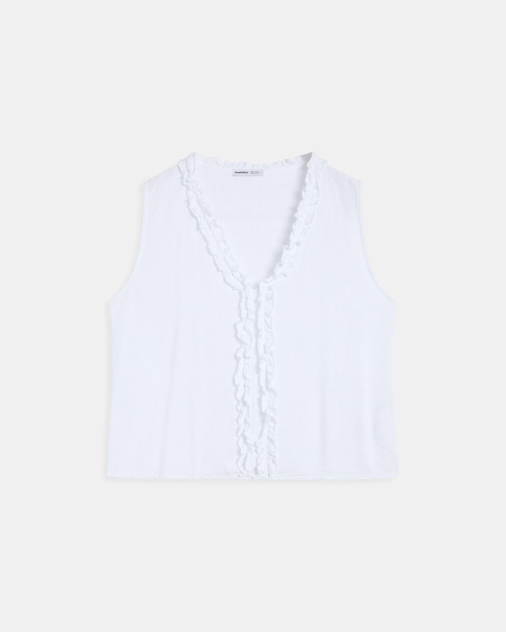Top Escote Pico Volantes Con Lino Blanco