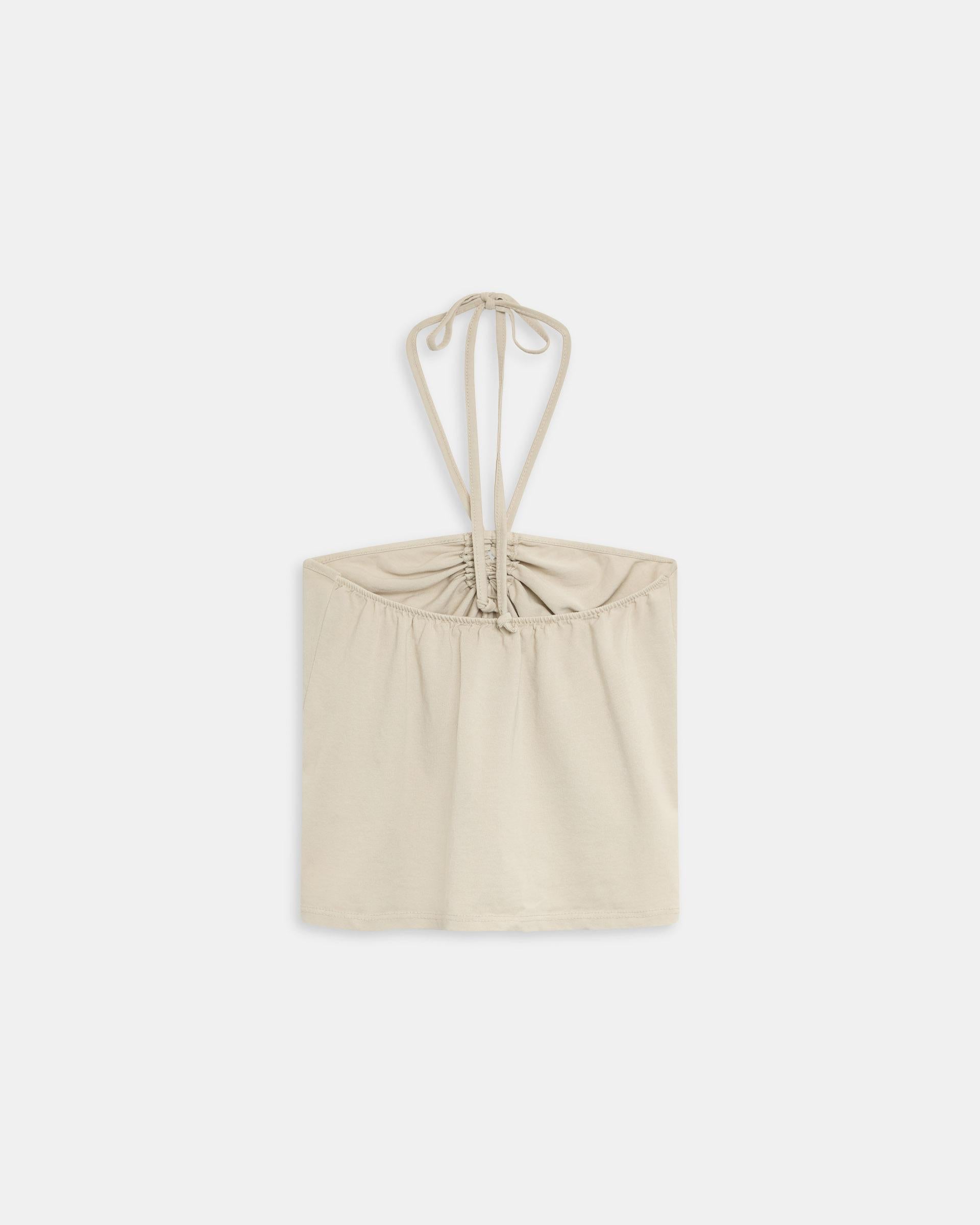 Camiseta Halter Fruncido Delantero Beige