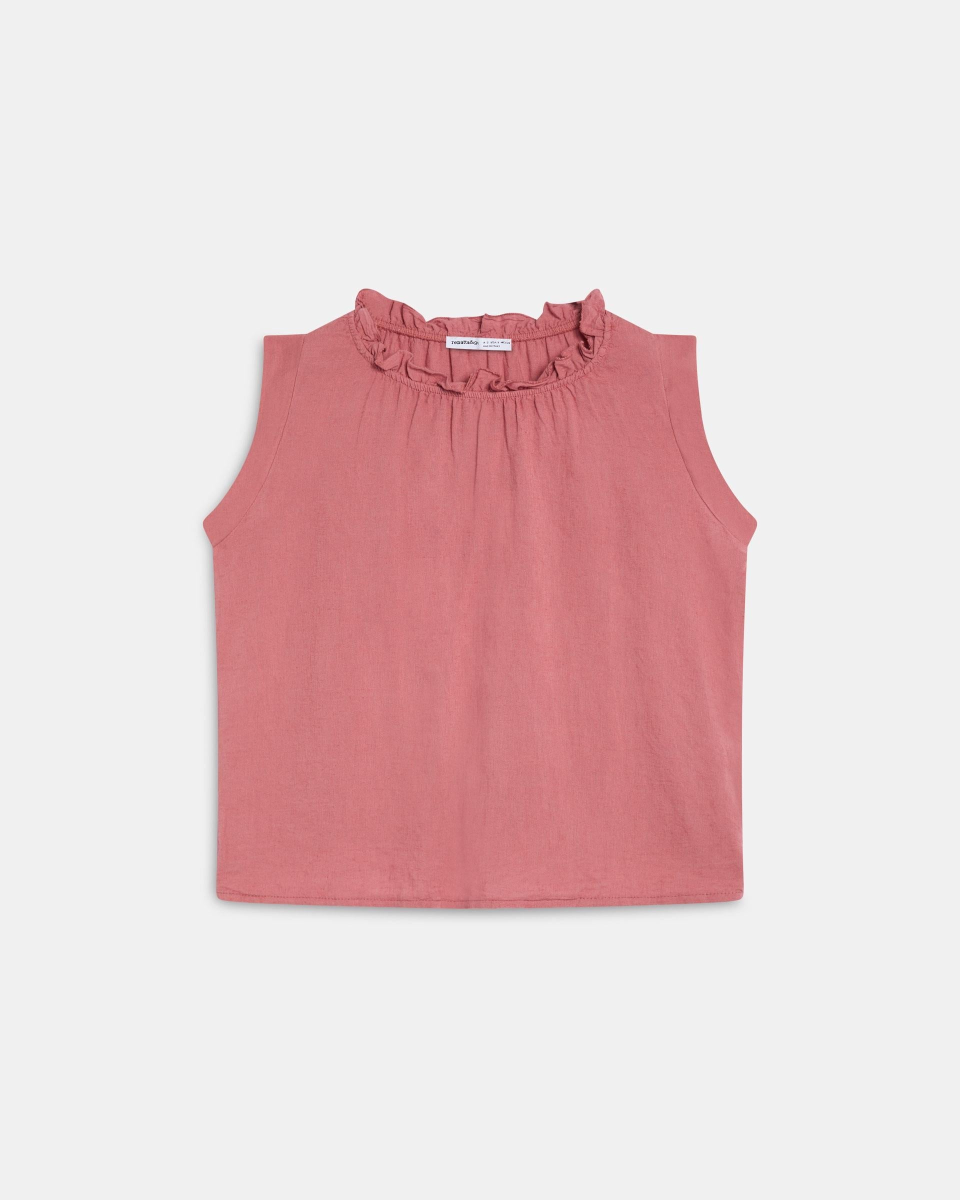 Top Lino Volante Cuello Coral
