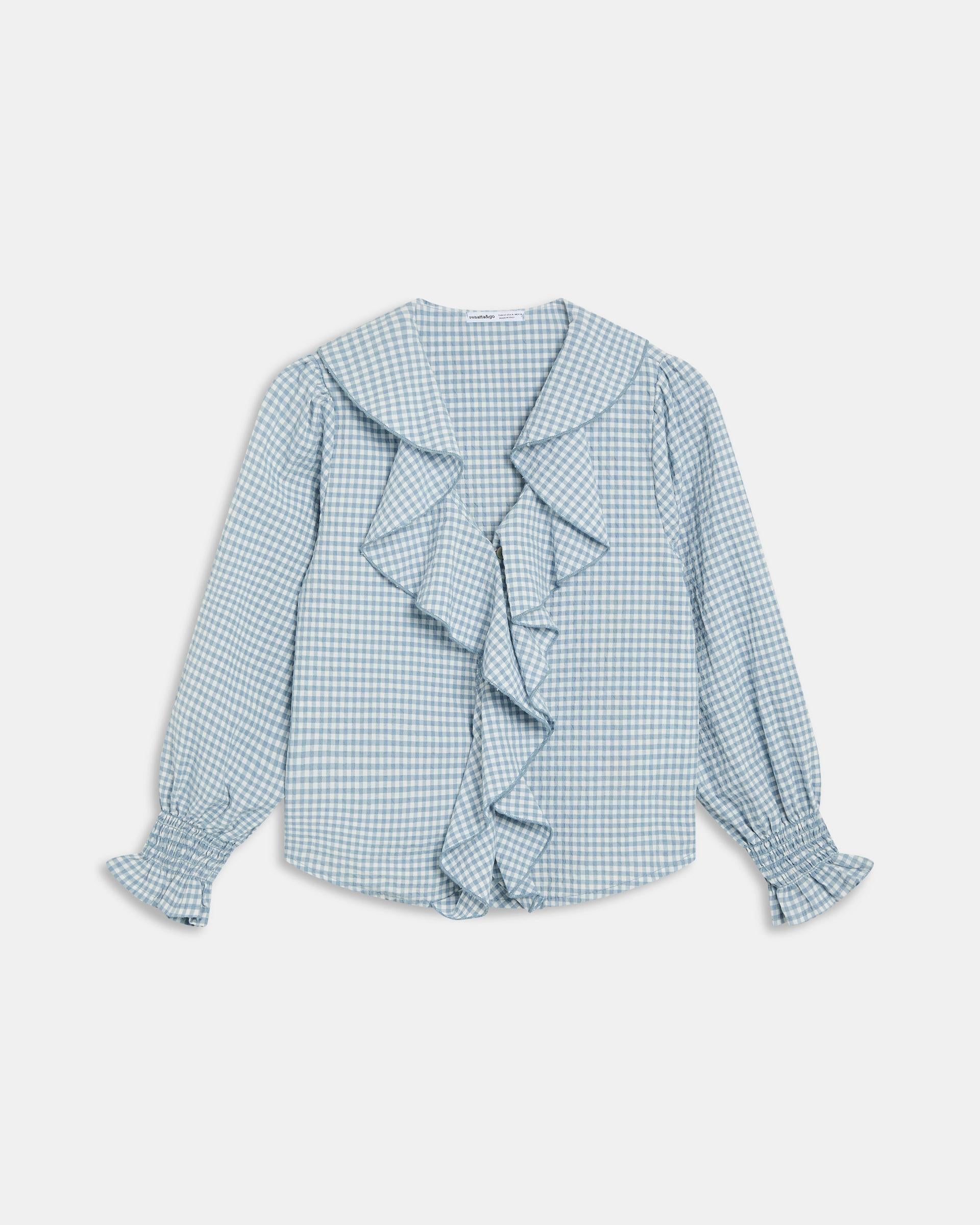 Blusa Volantes Delanteros Vichy Azul