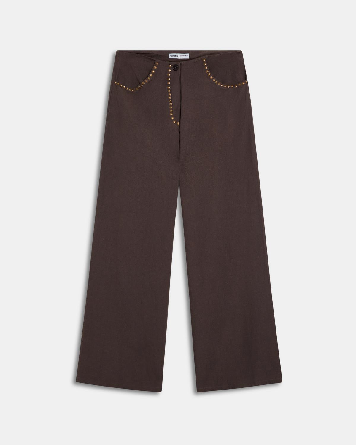 Pantalón Fluido Tachuelas Marrón