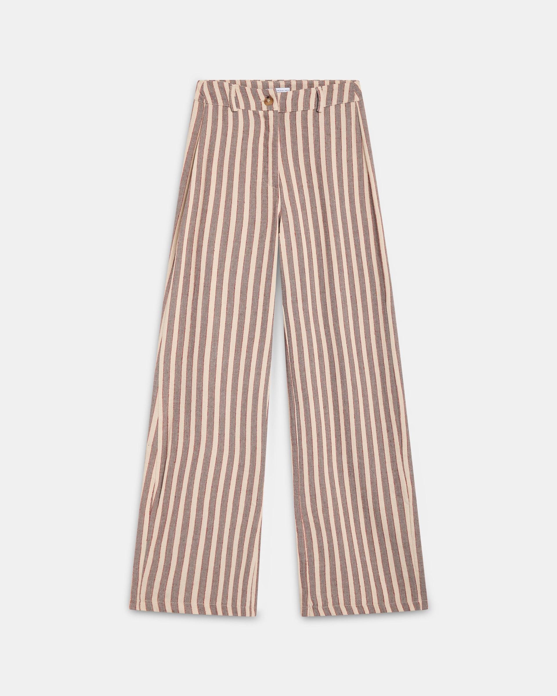 Pantalón Fluido Rayas Marrón