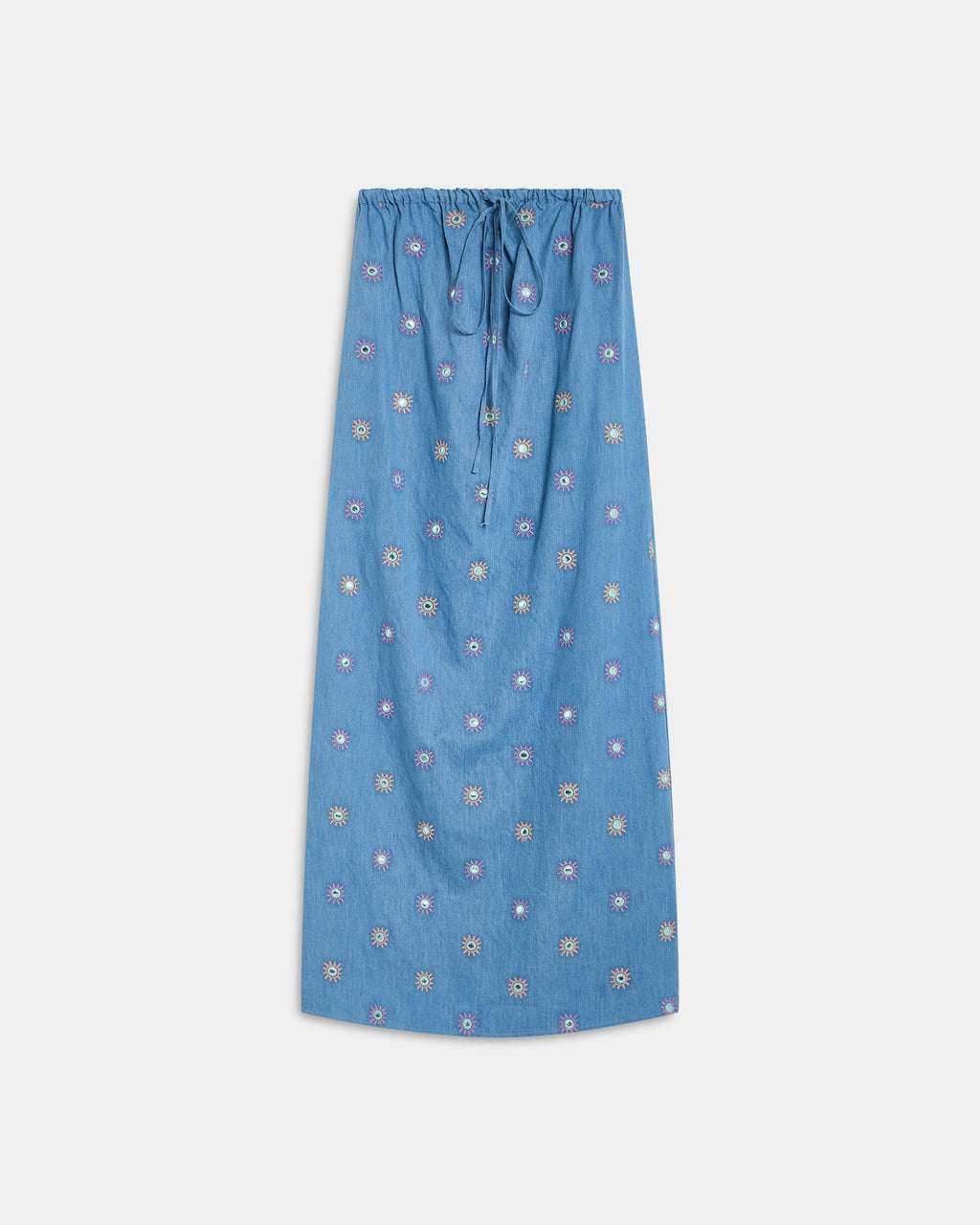 Vestido Bordados Soles Espejos Azul Jeans
