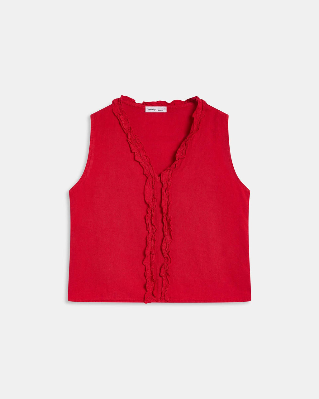 Top Escote Pico Volantes Con Lino Rojo