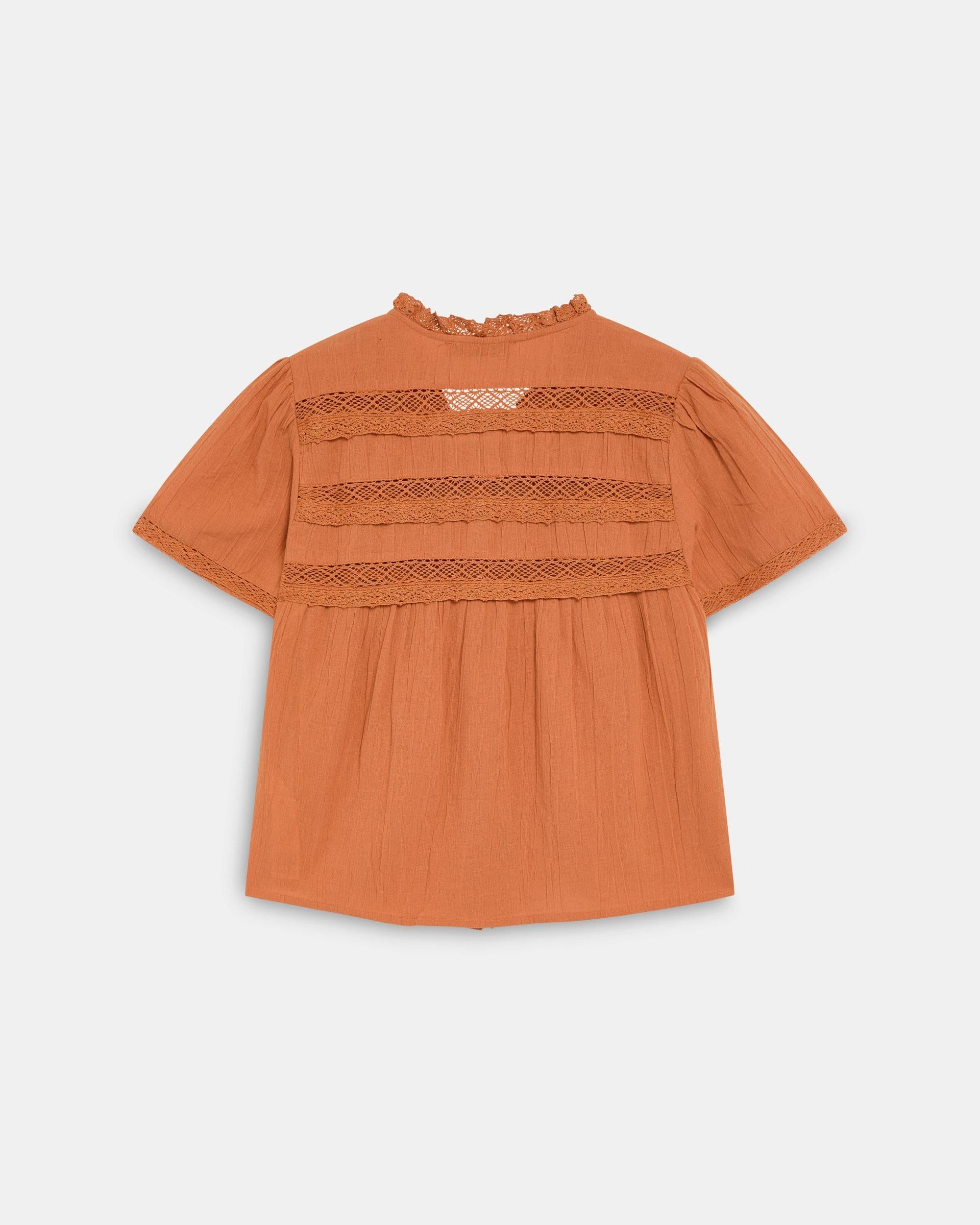 Blusa Puntillas Delanteras Botones Naranja