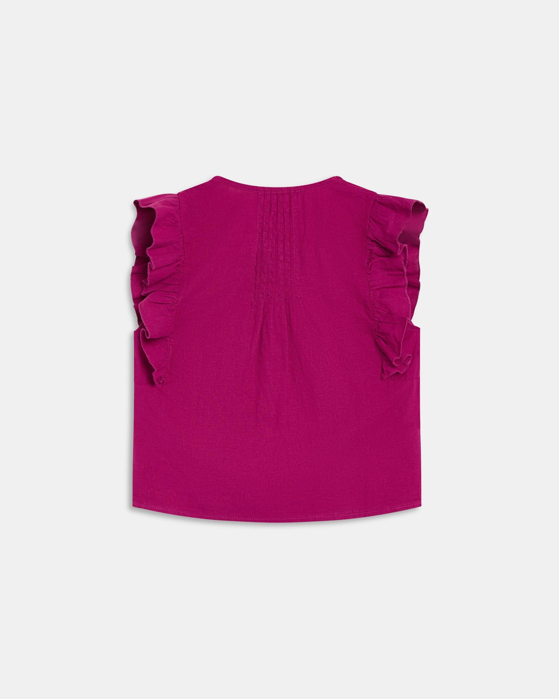 Blusa Sin Mangas Volantes Fucsia