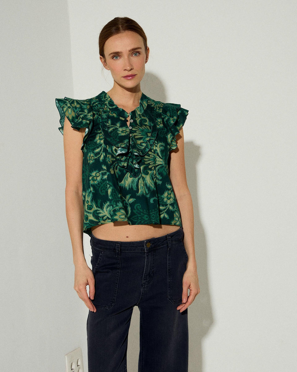 Blusa Sin Mangas Estampado Floral Verde
