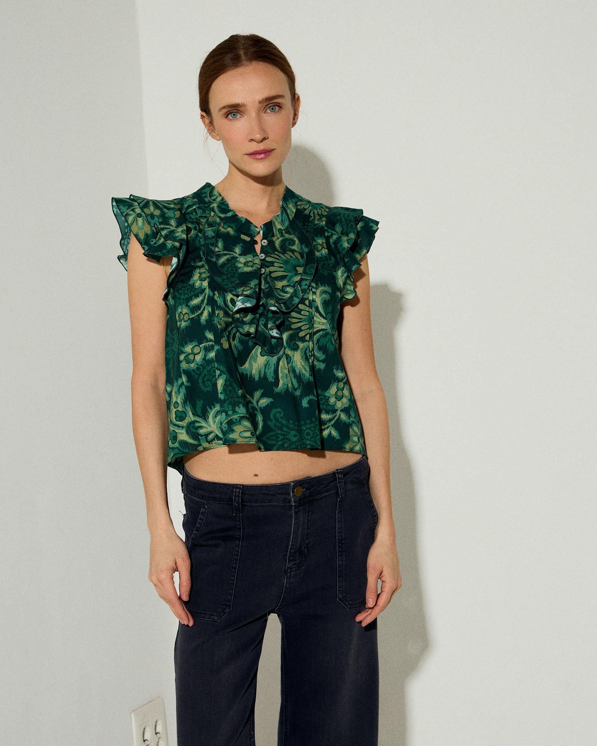Blusa Sin Mangas Estampado Floral Verde
