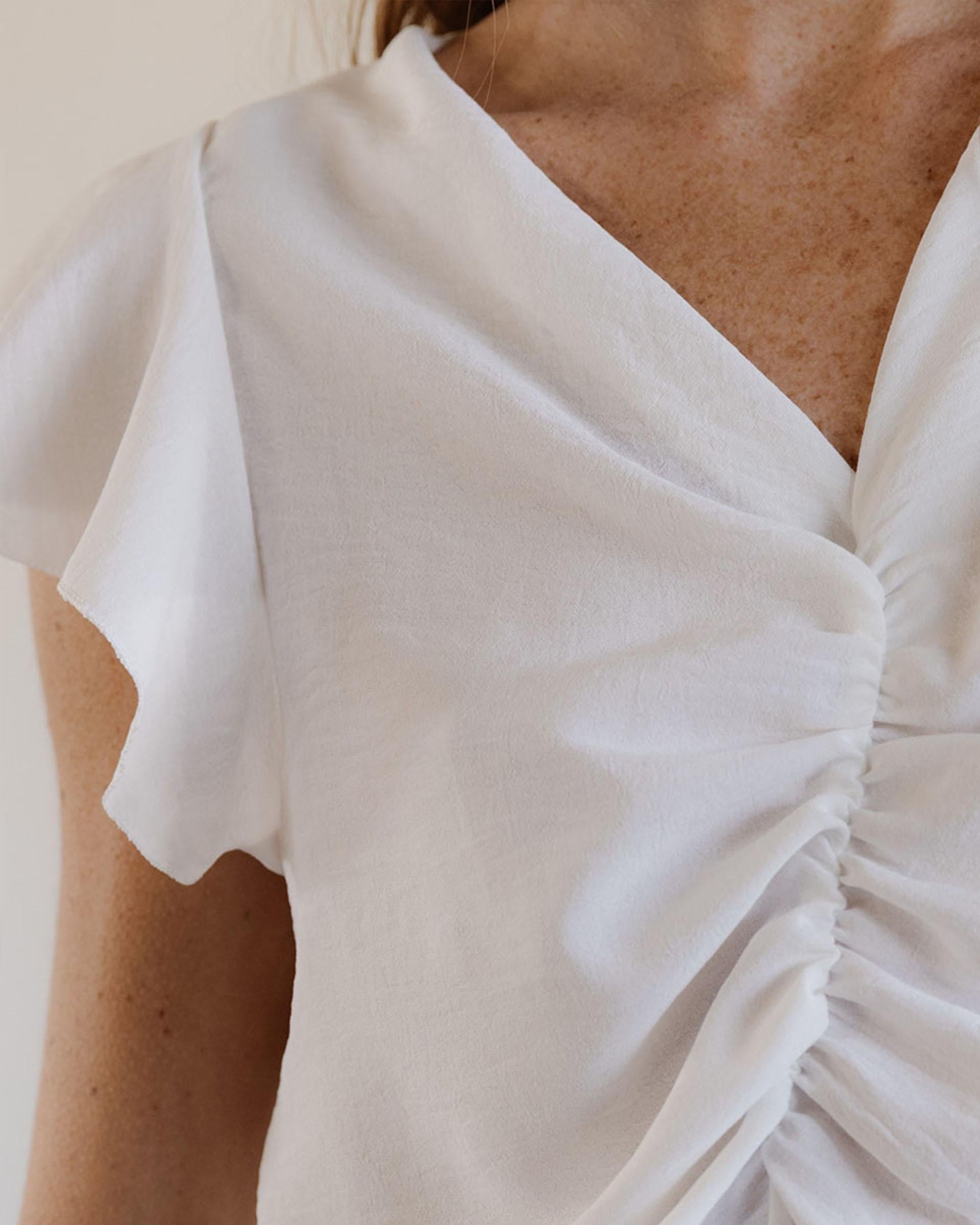 Blusa Manga Corta Frunce Blanca
