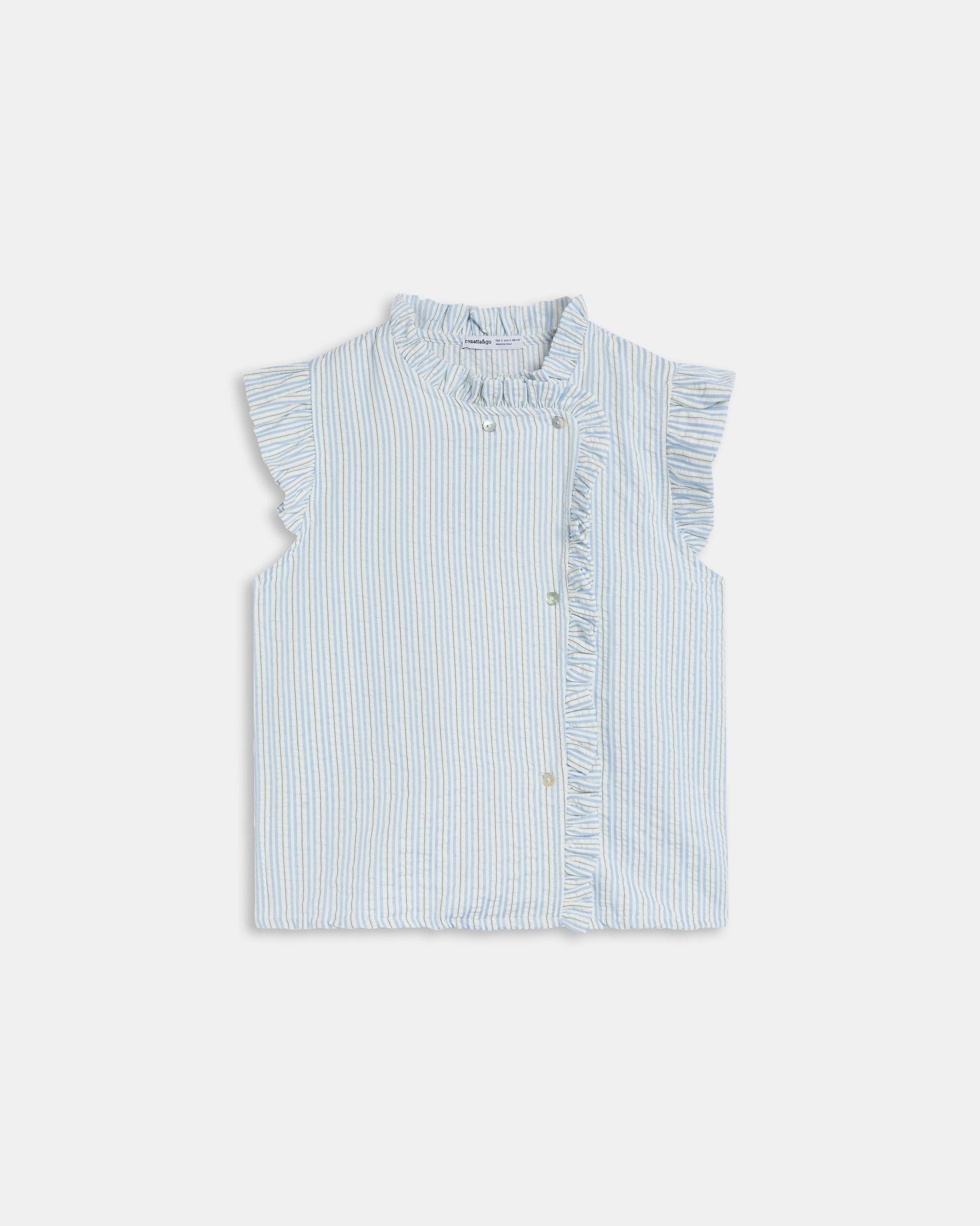 Blusa Sin Mangas Volantes Rayas Azul