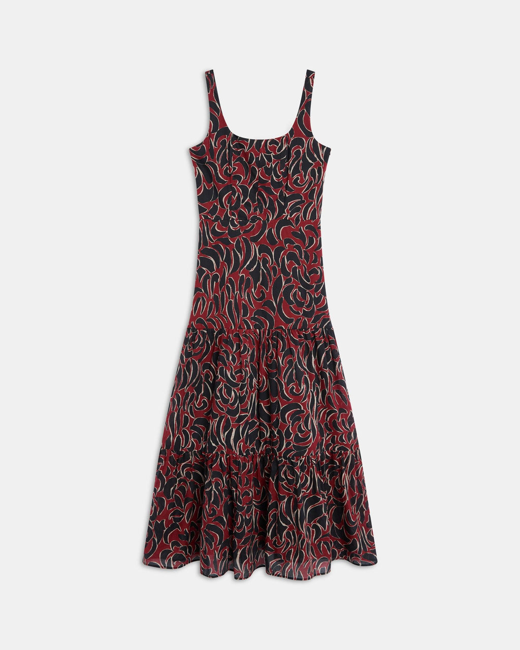 Vestido Tirantes Cortes Estampado Granate