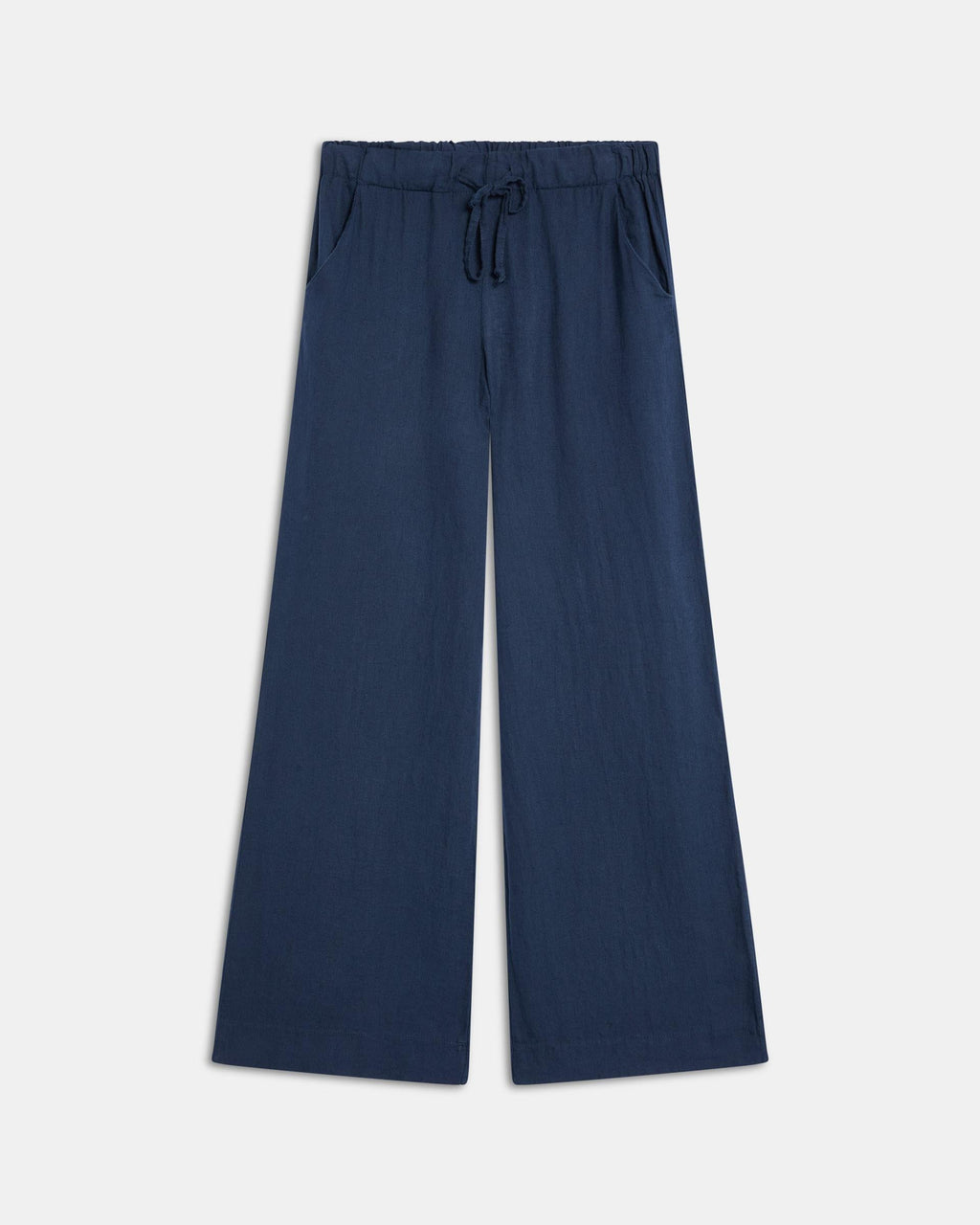 Pantalón Fluido Cordon Con Lino Azul Marino