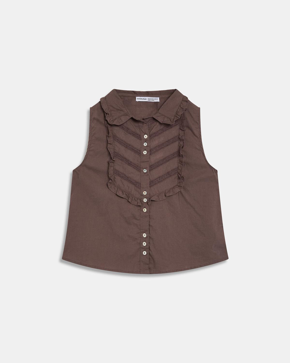 Blusa Sin Mangas Pechera Marrón