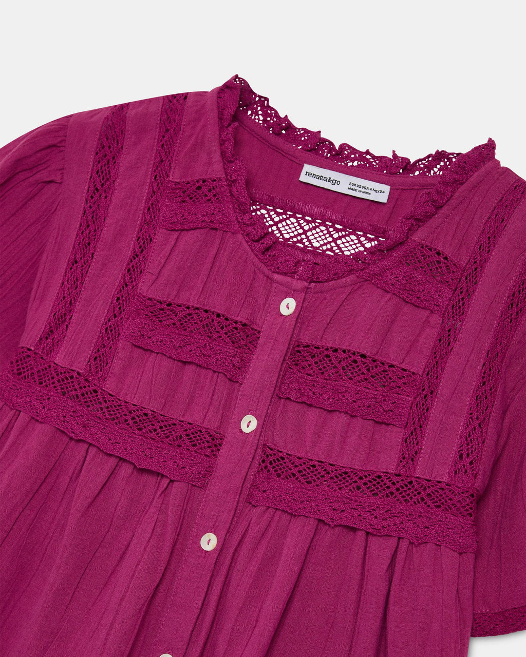 Blusa Puntillas Delanteras Botones Fucsia