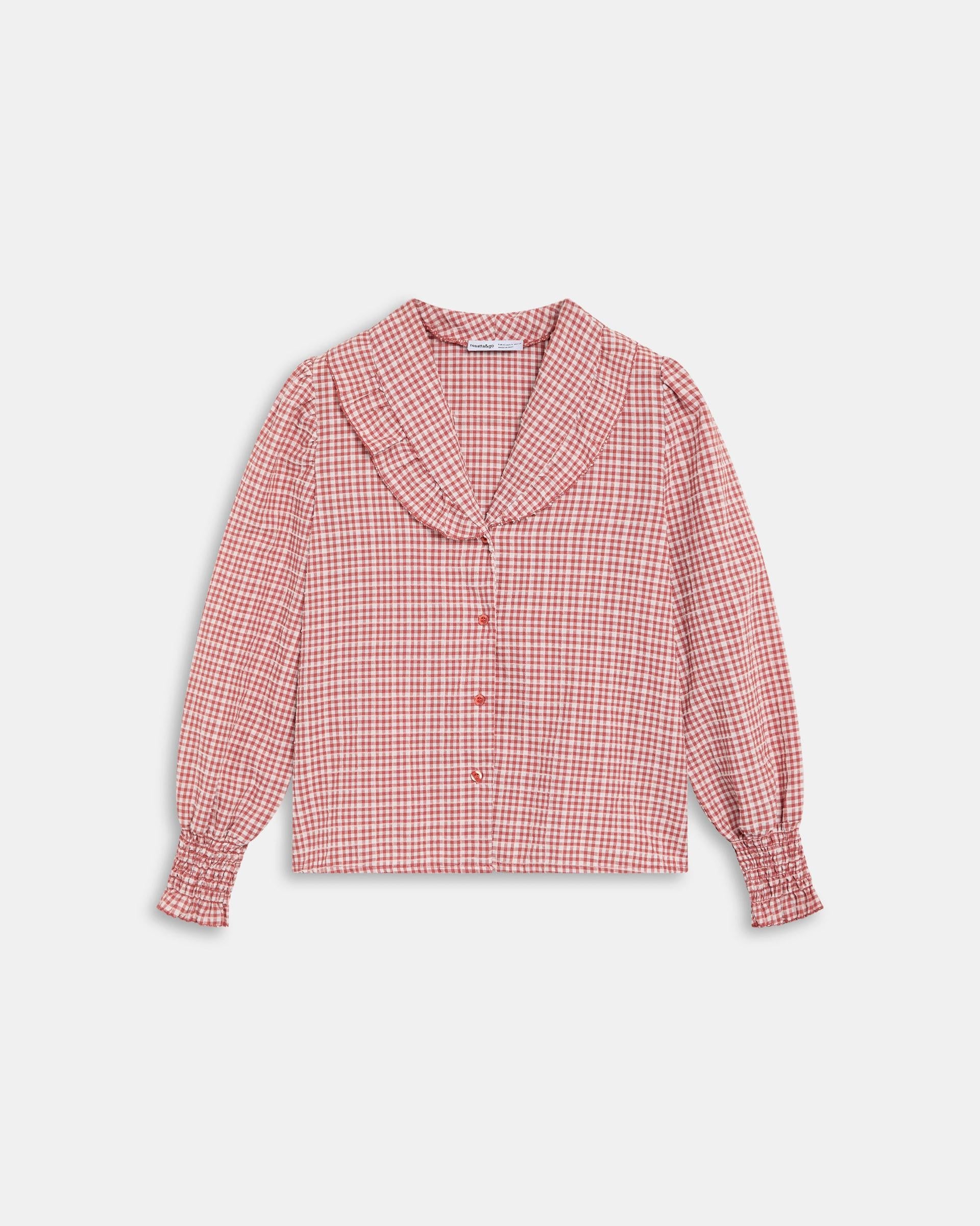 Blusa Volante Cuello Vichy Teja