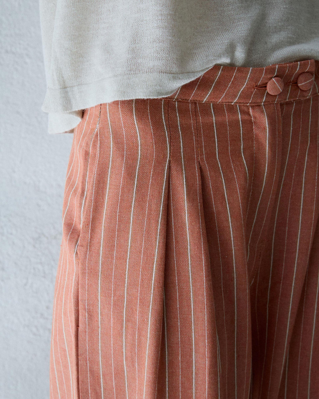 Pantalón Wide Leg Pinzas Rayas Naranja