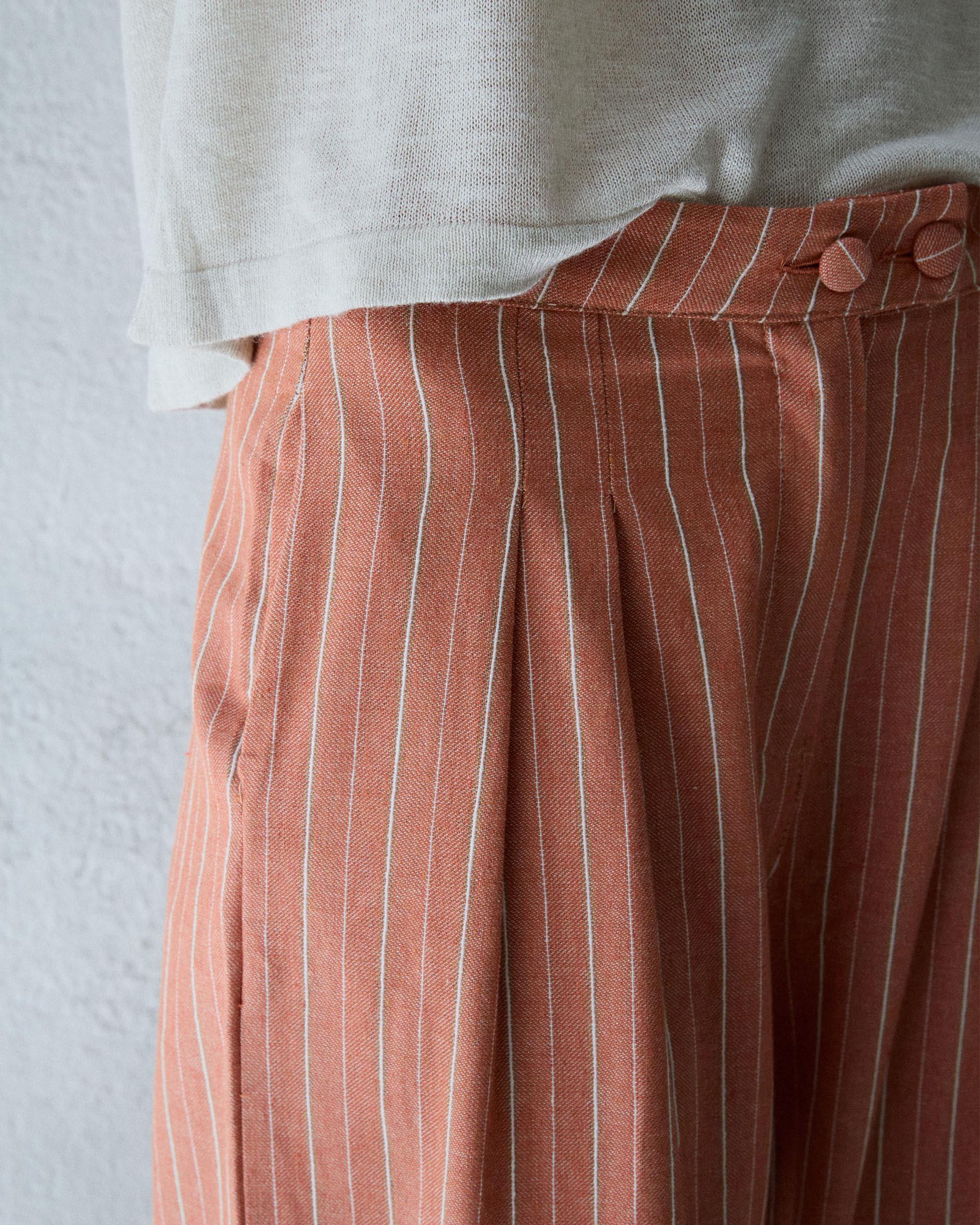 Pantalón Wide Leg Pinzas Rayas Naranja