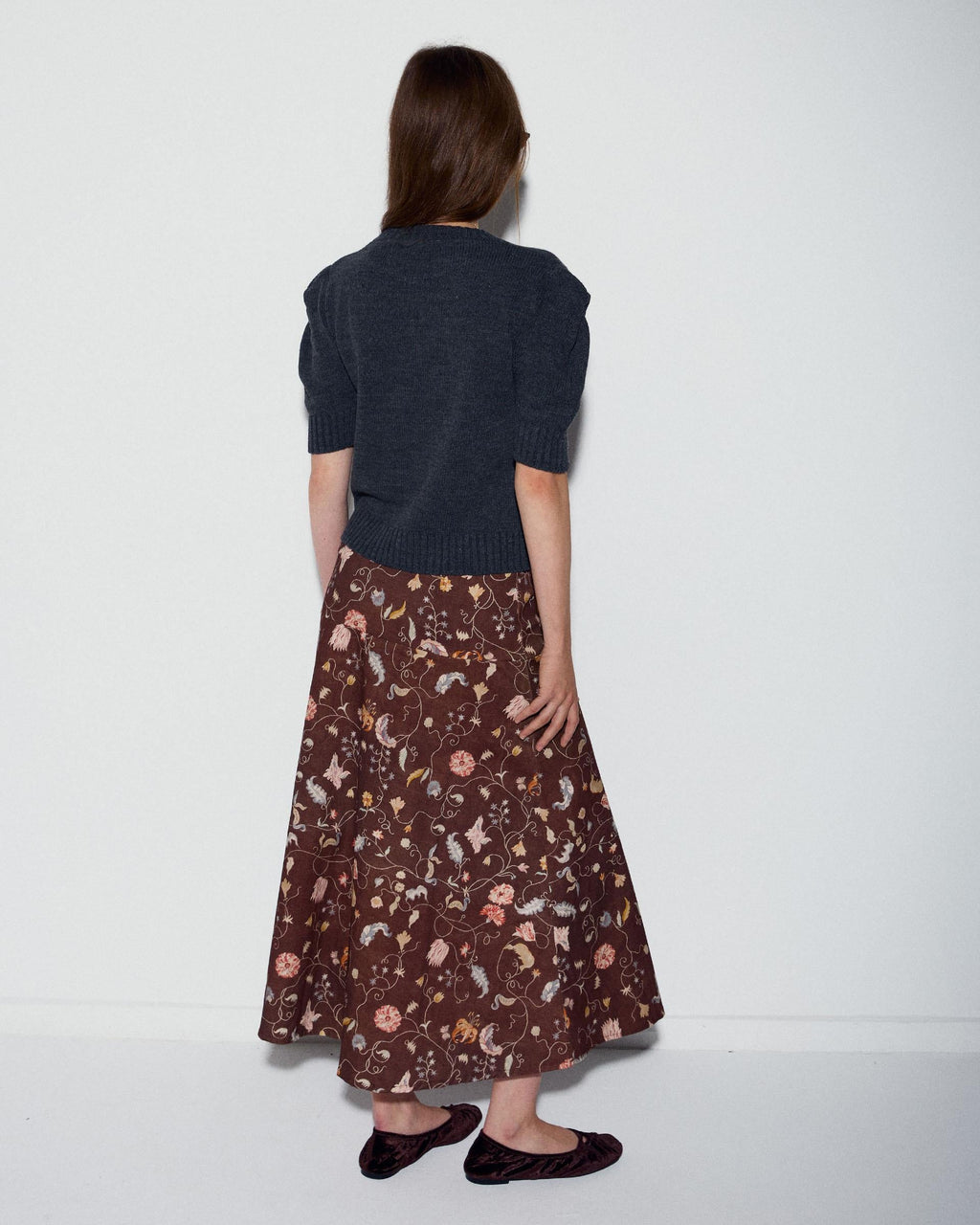 Falda Canesú Estampado Floral Marrón