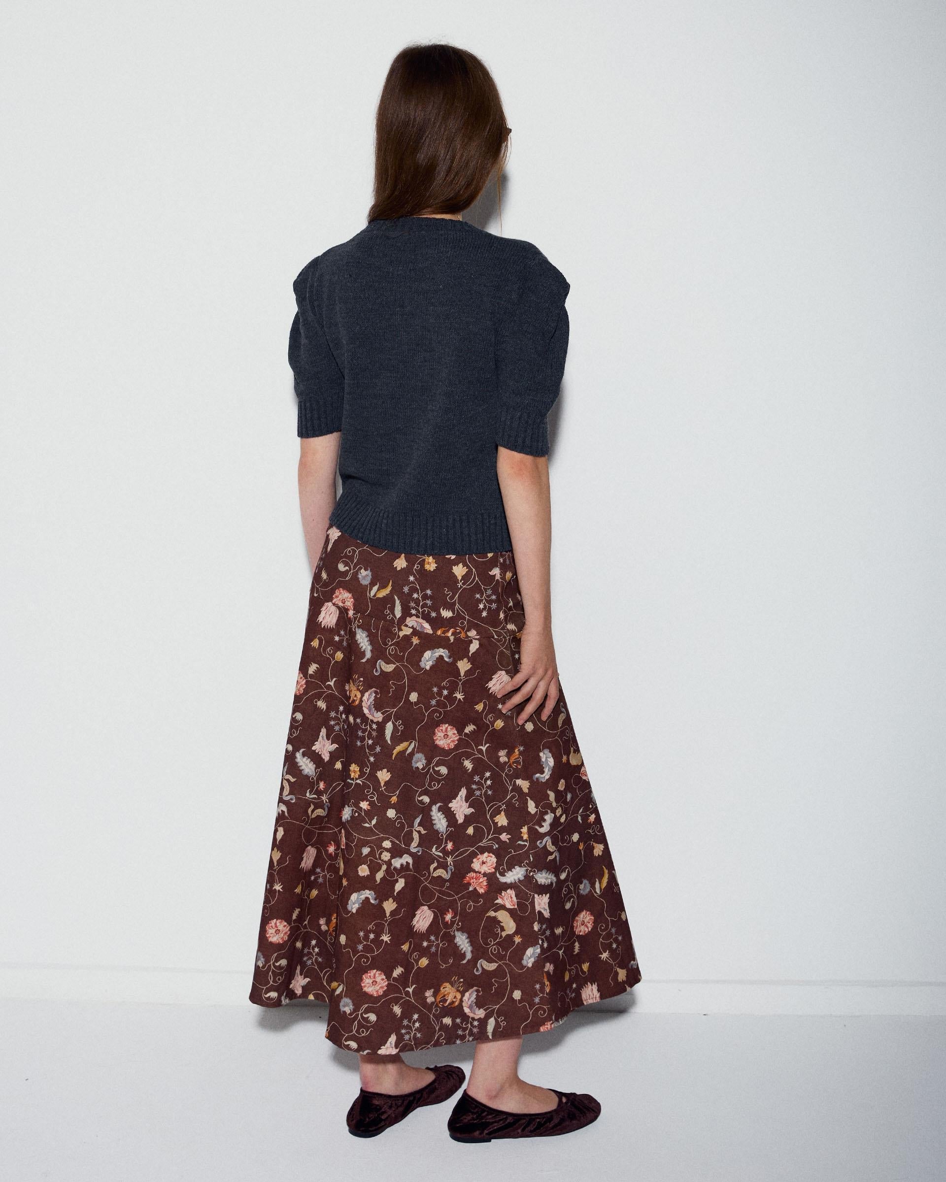 Falda Canesú Estampado Floral Marrón