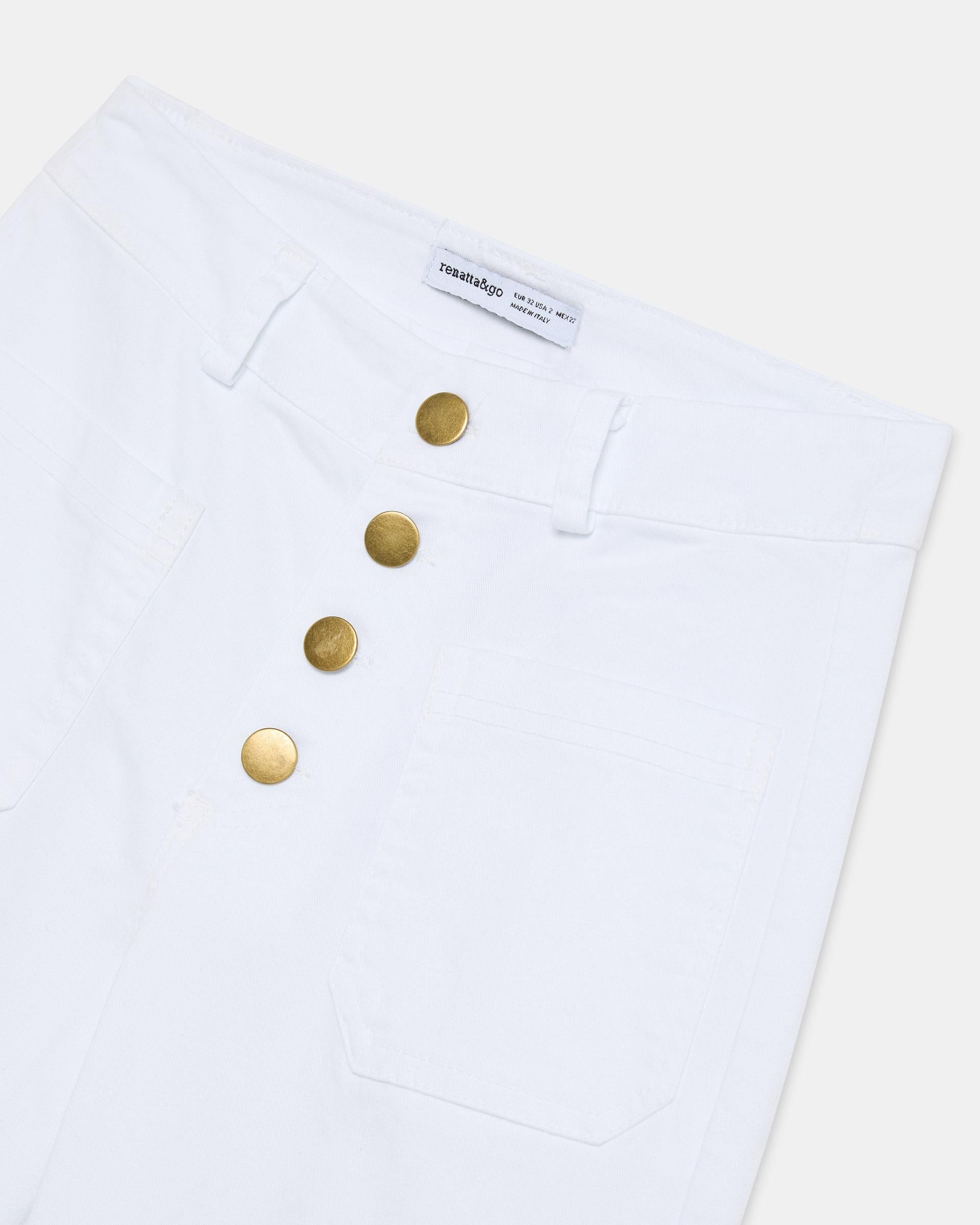 Jeans Bolsillos De Plastón Blanco
